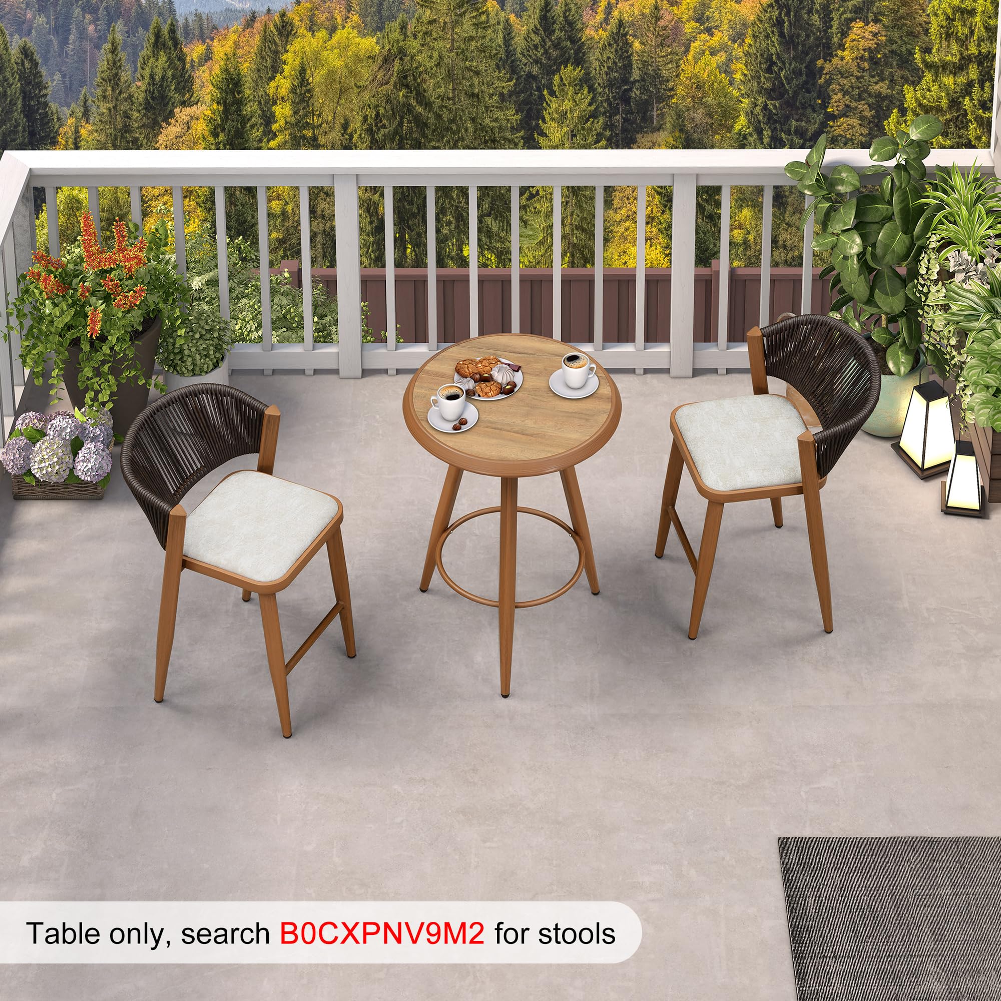 PURPLE LEAF Outdoor Round Bar Table - Modern Aluminum Bistro Table for Patio, Garden & Kitchen Island - Weather-Resistant Brown Furniture (Perfect for Outdoor Dining, Entertaining & Small Space Decor)