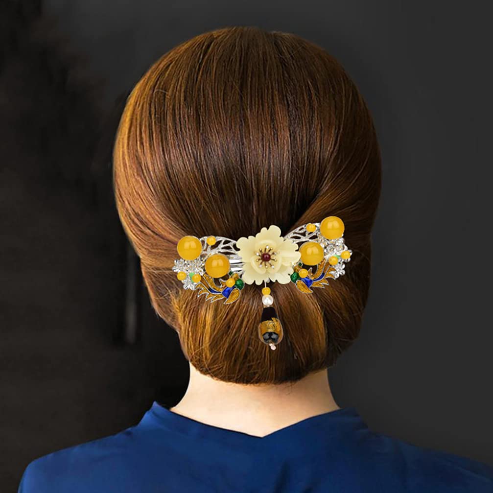 Beaupretty Vintage Chinese Style Hair Clip with Crystal Dangle Beads & Tassel Flower - Elegant Hanfu Cosplay Hair Accessories for Women, Bridal, Party & Traditional Costume Outfits