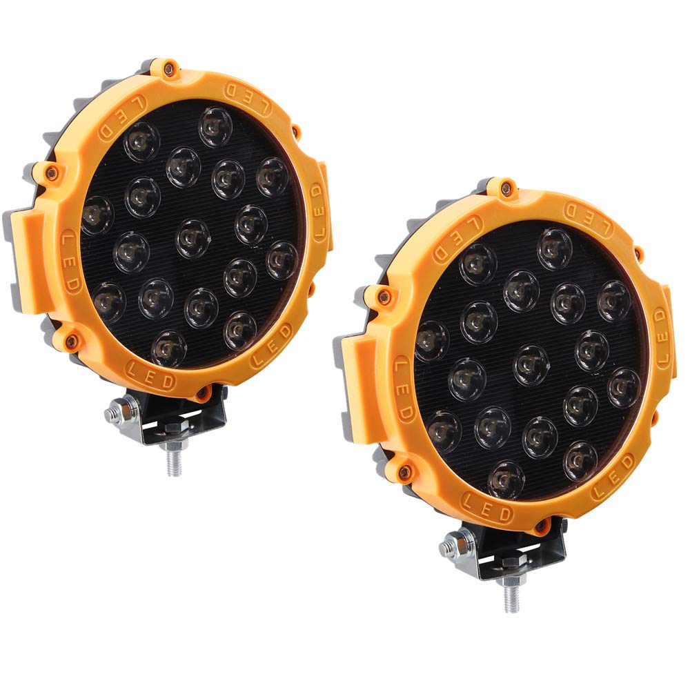 2-Pack 51W 7-Inch Round LED Work Lights - Spot Beam Off-Road Driving Fog Lights with Mounting Bracket for Trucks, Cars, ATVs, SUVs (Yellow) - Perfect for Night Driving, Off-Road Adventures & Emergency Vehicle Lighting