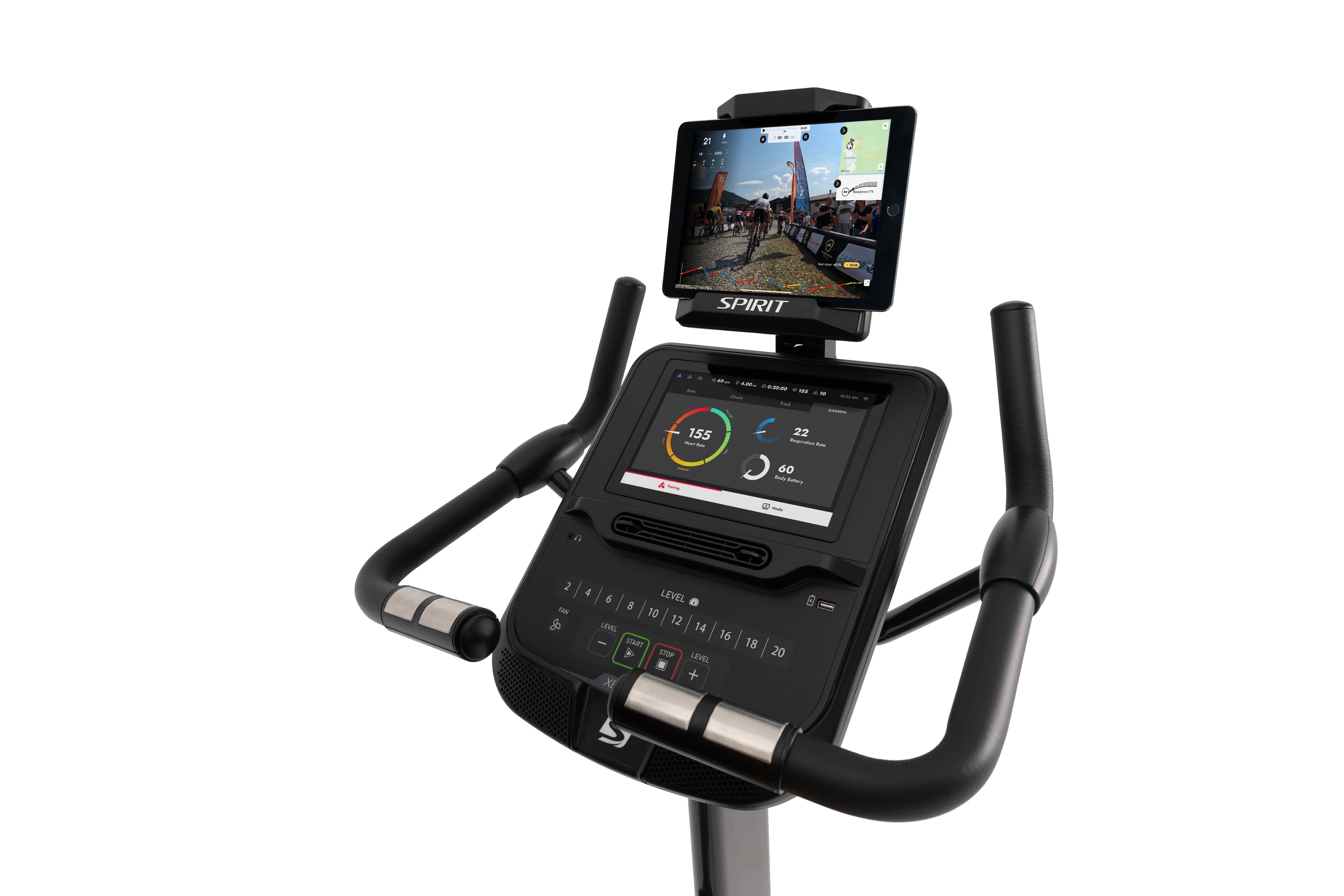 Spirit XBU55ENT Upright Exercise Bike with Entertainment Features - Home Gym Equipment for Cardio Workouts & Indoor Cycling Training - Perfect for Small Spaces & Apartment Fitness