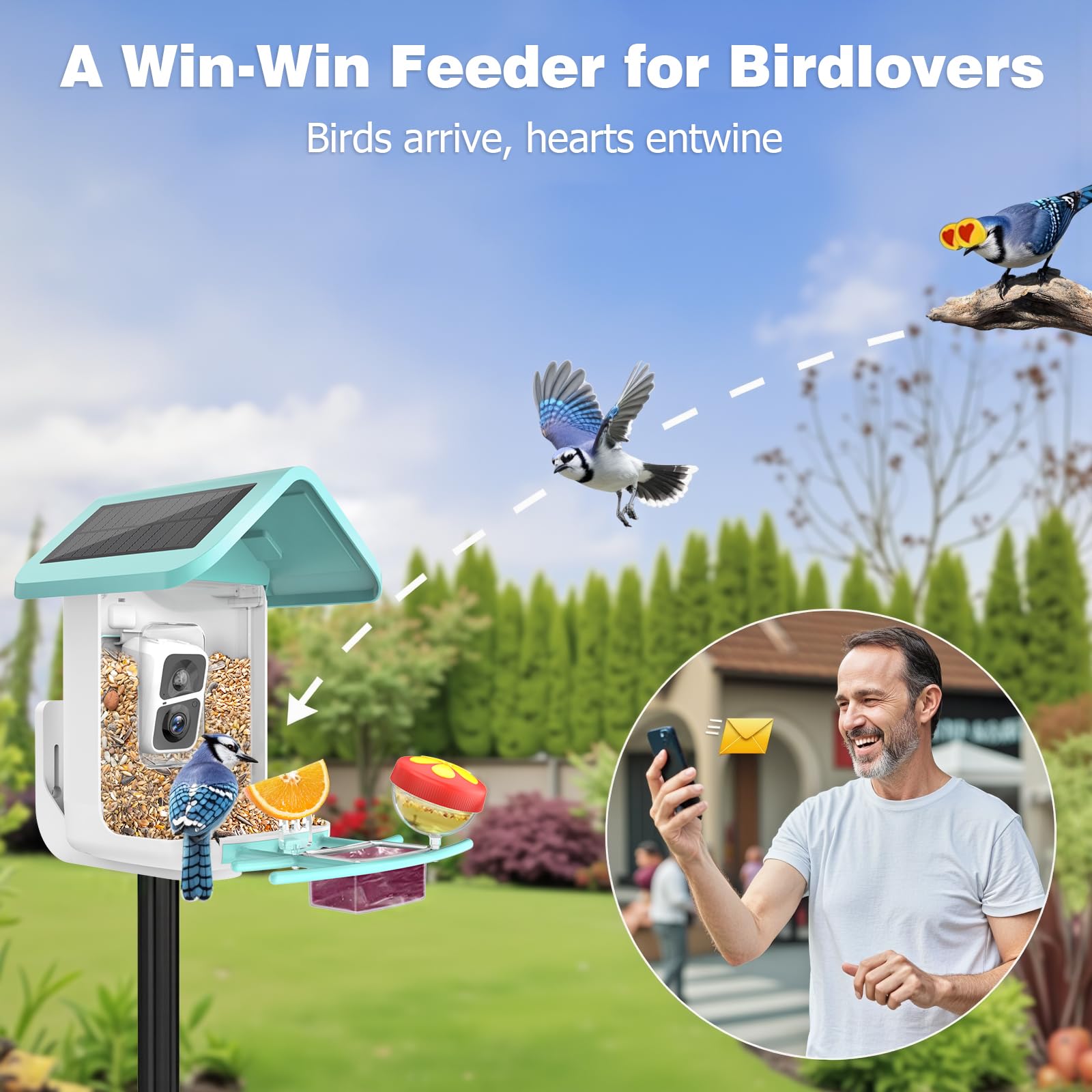 Solar Powered Smart Bird Feeder with 2K Camera - AI Bird Identification, Auto Video Capture, 2.4GHz WiFi Live Feed for Backyard Bird Watching | Perfect Gift for Bird Lovers, Parents & Nature Enthusiasts | Monitor Wildlife in Your Garden or Patio
