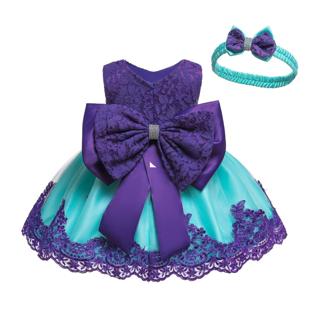 0-24M Baby Girl Princess Tutu Ball Gown Lace Dress with Flower Headband - Perfect for Birthday Parties, Photo Shoots & Special Occasions