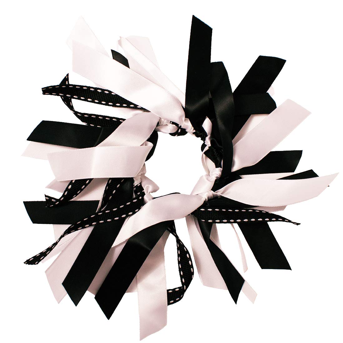 Mia Spirit Ribbon Clusters Hair Ties - Black & White Ponytail Holders for Women & Girls - Cheerleading, Dance & School Hair Accessories - Perfect for Sports, Gym & Everyday Use