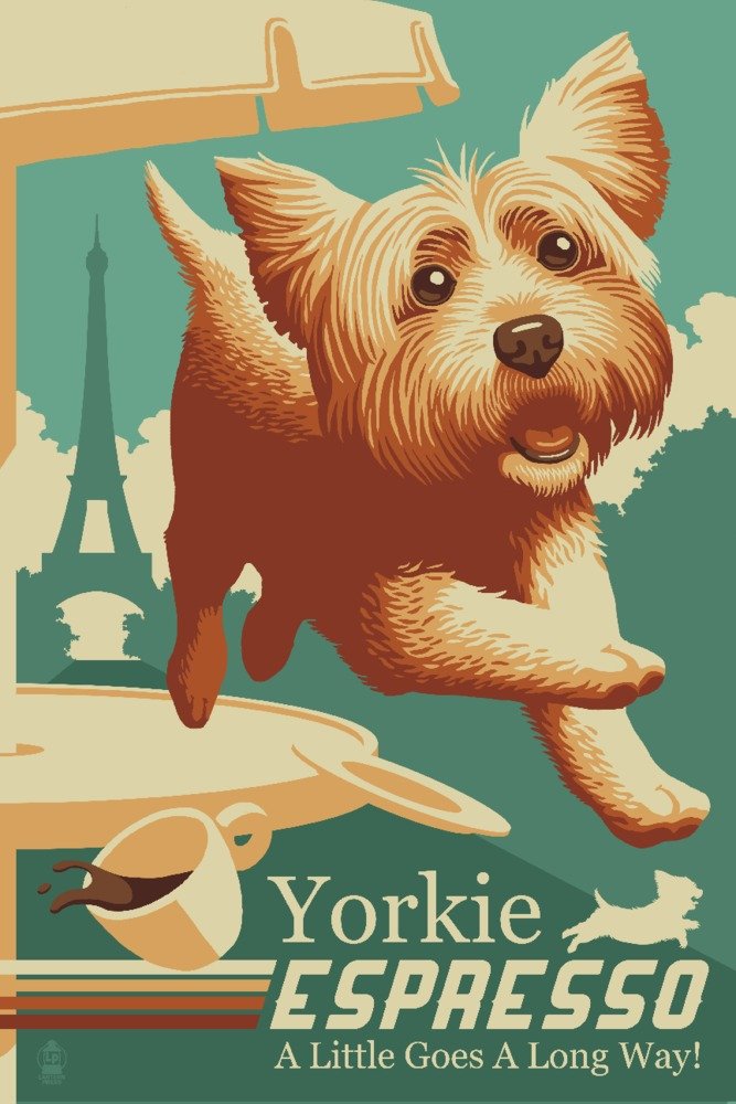 Vintage Yorkshire Terrier Retro Yorkie Espresso Art Print - Signed 24x36 Wall Decor Poster for Home & Office | Perfect for Dog Lovers & Pet-Themed Interior Design