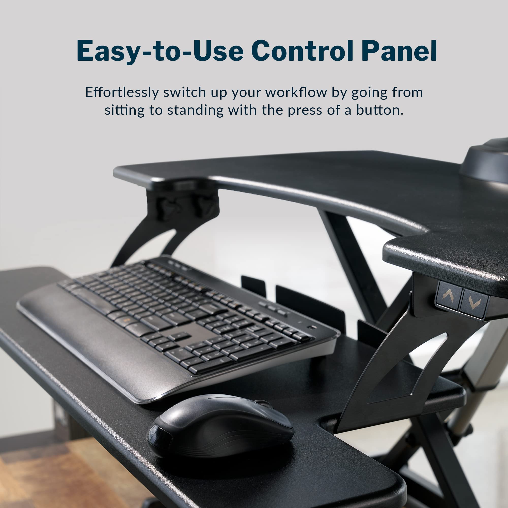 Vari Electric Standing Desk Converter - Height Adjustable Dual Monitor Workstation for Home Office | Black | Ergonomic Sit-Stand Desk Riser for Computer, Laptop & Workspace Productivity