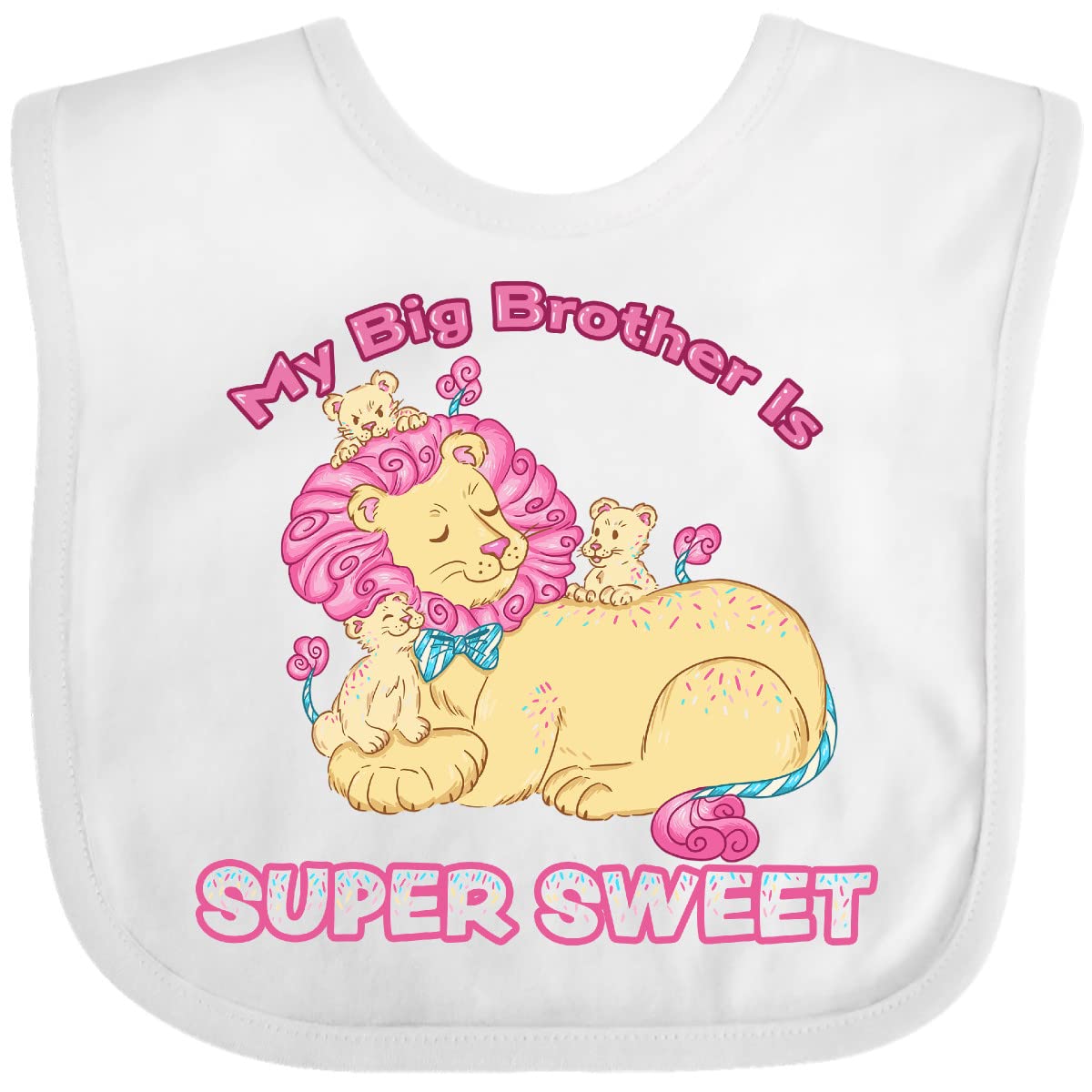 Inktastic My Big Brother Is Super Sweet Cotton Candy Lions Baby Bib - Soft & Absorbent for Newborns & Toddlers - Perfect for Feeding, Messy Play & Photo Shoots