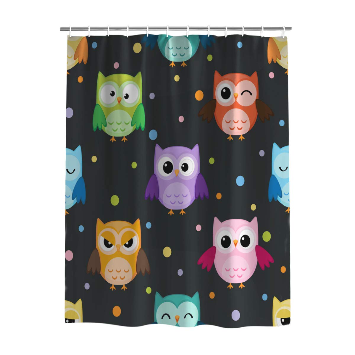 Waterproof Fabric Shower Curtain with Colorful Little Bird Owl Print - 72 x 78 Inch Washable Bathroom Curtain Set with Hooks - Perfect for Hotels, Homes & Bathroom Decor - Adds Style to Your Bathroom, Guest Room or Vacation Rental