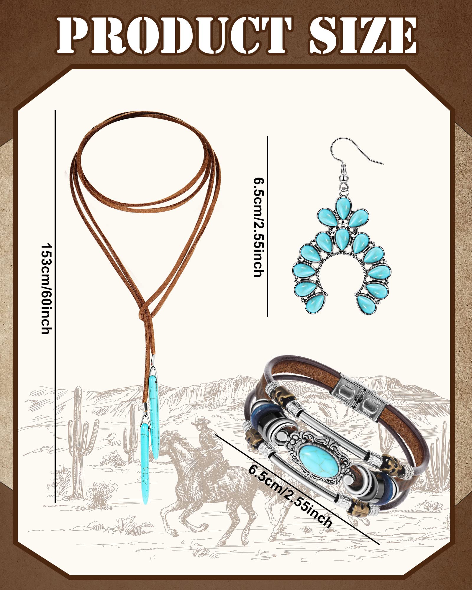 4 Pcs Bohemian Jewelry Set for Women - Vintage Turquoise Necklace, Bracelet, Earrings & Cowboy Hat - Perfect for Music Festivals, Beach Vacations & Boho Fashion