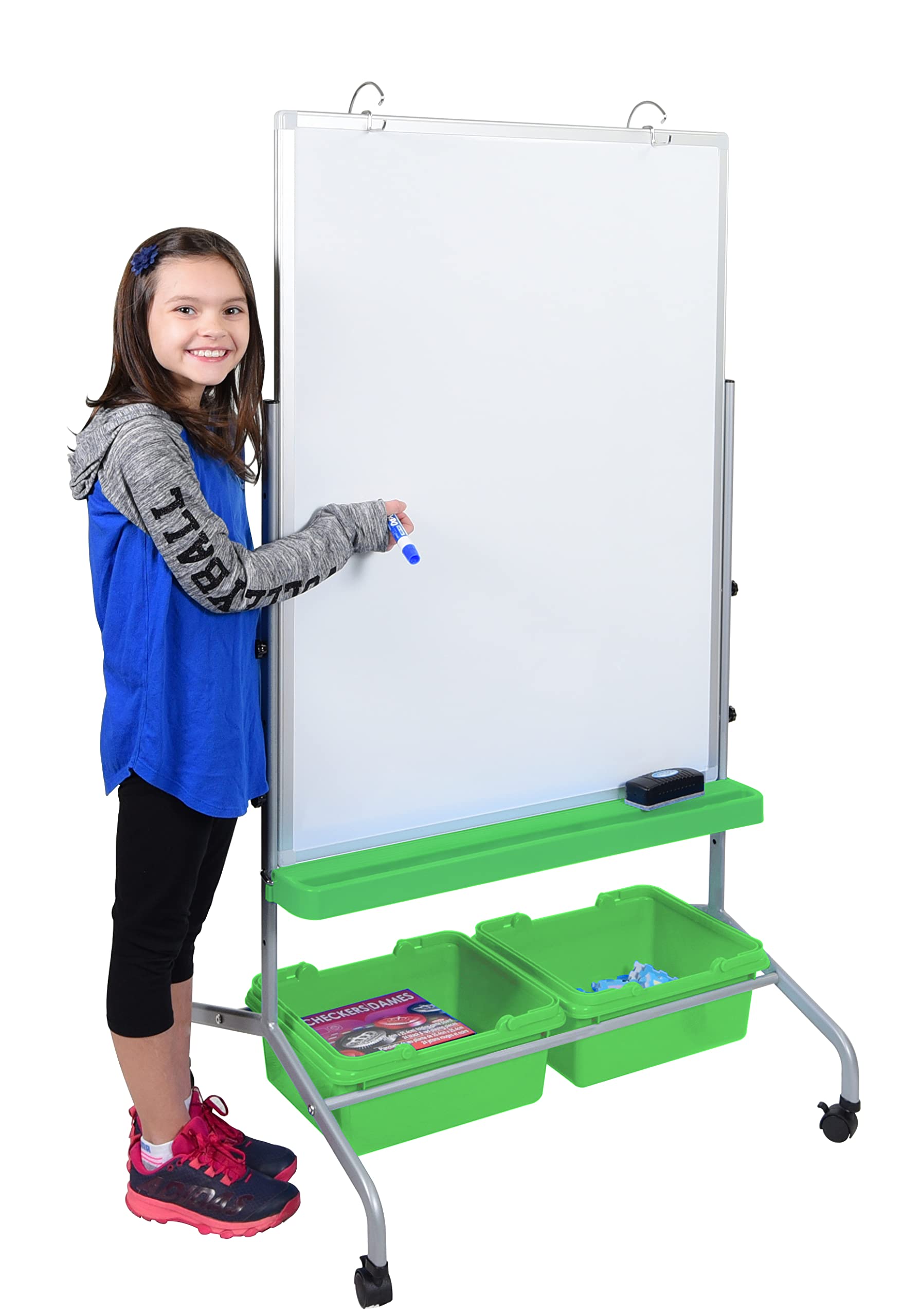 Adjustable Mobile Whiteboard & Flipchart Easel with Storage Bins & Chart Hooks - Portable Standing Desk Whiteboard for Office, Classroom & Home Workspace Organization