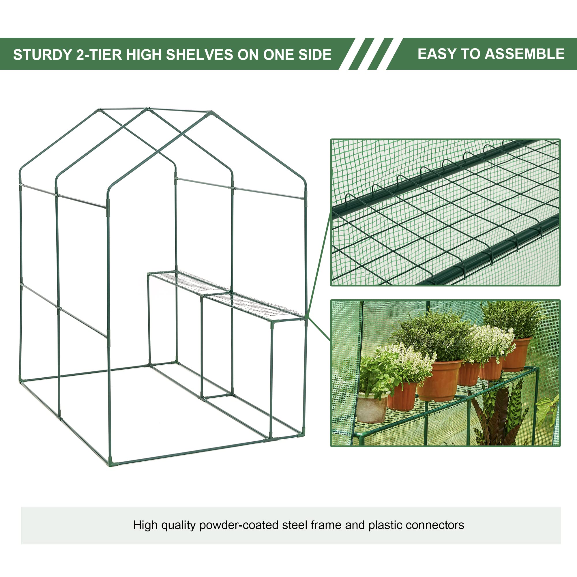 Glitzhome 2-Tier 4 Shelves Walk-in Plant Greenhouse with Green PE Cover - Indoor/Outdoor Gardening Solution for Herbs, Flowers & Vegetables | Perfect for Backyard, Patio & Urban Farming