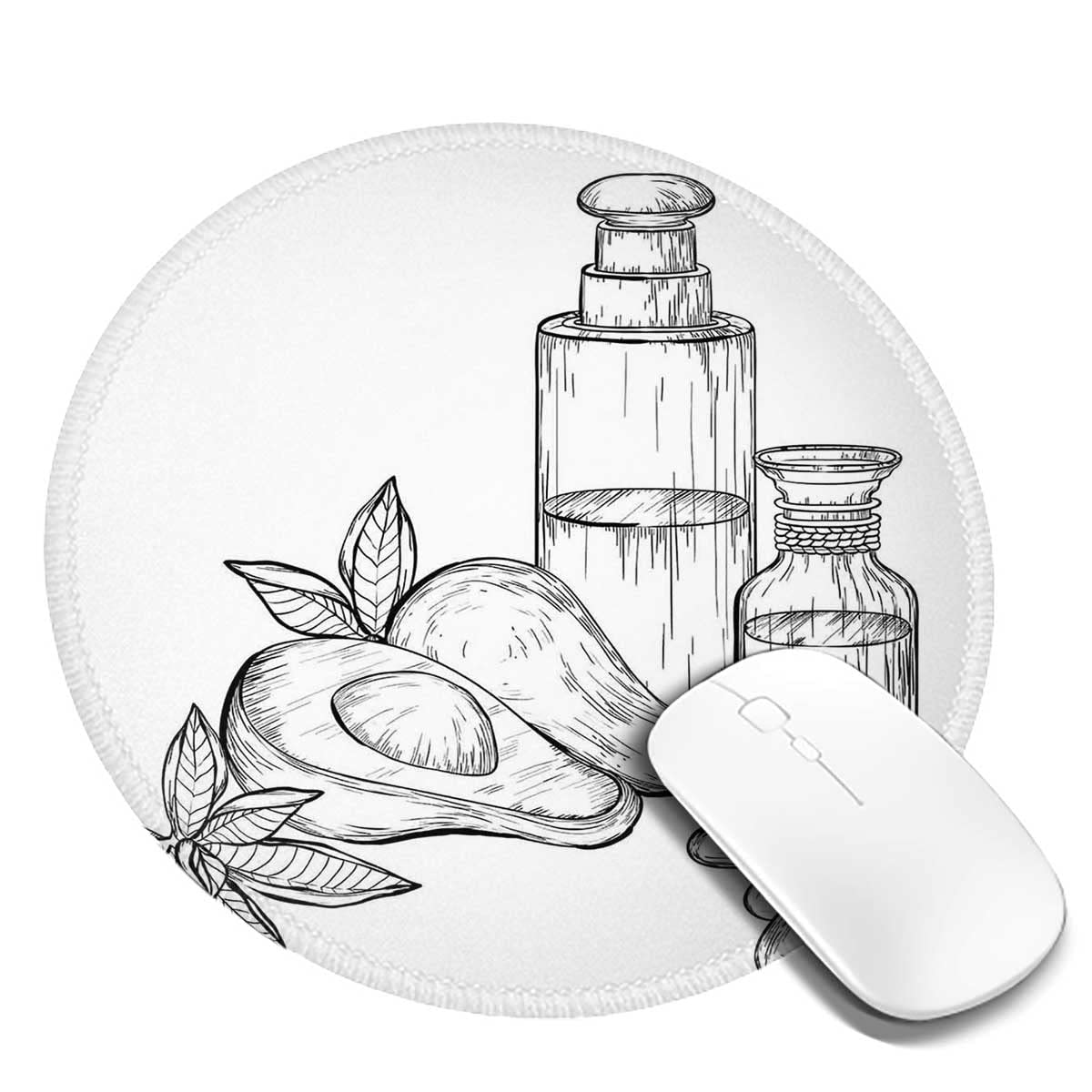 Fabric Mouse Pad with White Flowers & Tropical Fruit Design - 7.9×7.9×0.12 Inches Round Desk Set for Office, Includes Coaster - Perfect Business Gift & Home Workspace Accessory