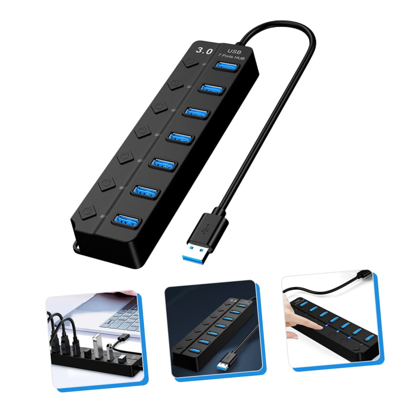 Homoyoyo 4-Port USB Hub with External Power Supply - High-Speed USB 3.0 Expander for Laptop, PC, MacBook - Extra USB Ports for Charging, Data Transfer, Keyboard, Mouse & More - Perfect for Home Office, Gaming & Workspace Setup