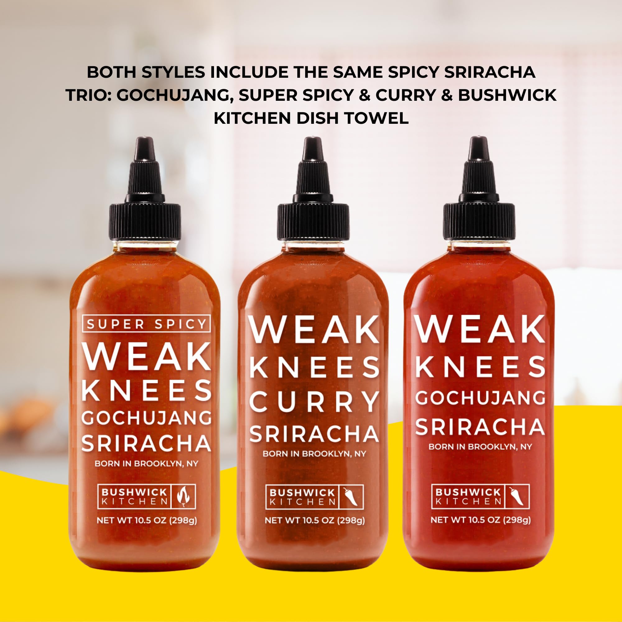 Bushwick Kitchen Sriracha Gift Set - 3 Hot Sauces & Recipes for Cooking