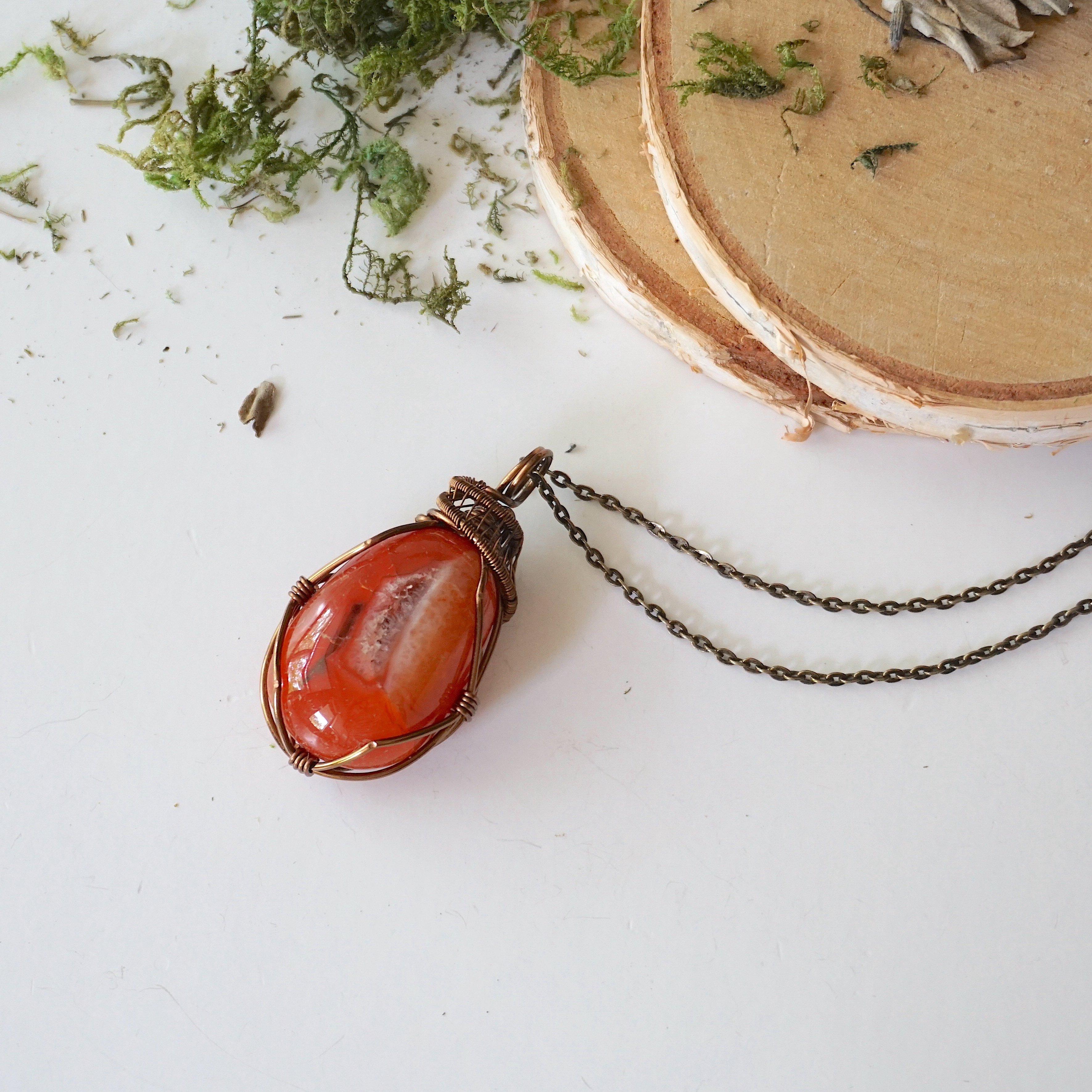 Raw Carnelian Necklace - Handmade Wire Wrapped Healing Crystal Pendant for Women - Perfect for Meditation, Energy Healing & Spiritual Jewelry Gifts