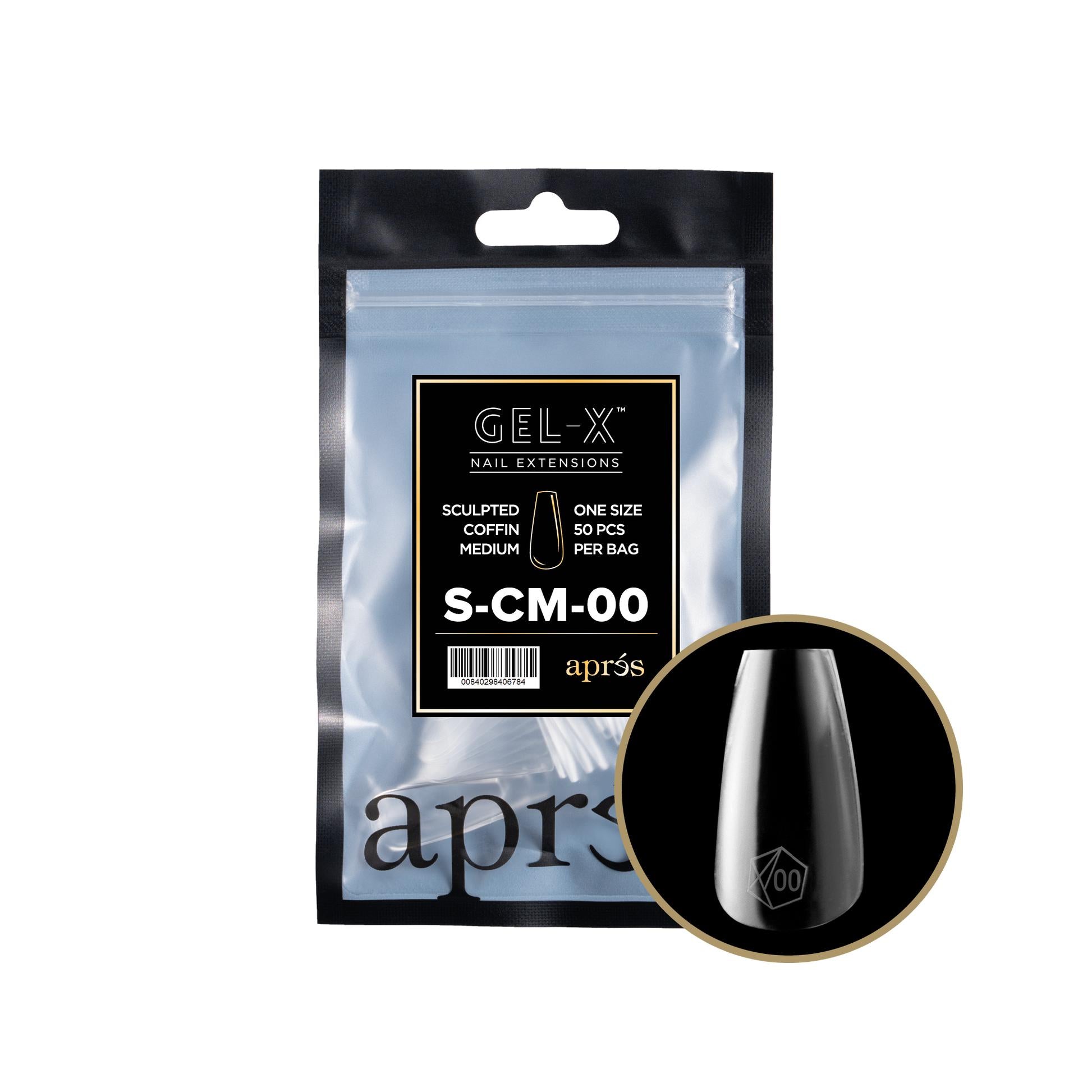 Apres Gel X 2.0 Refill Bags - Sculpted Coffin Medium Size 00 (50 Pcs) | Professional Nail Extension Kit for Salon & Home Manicure | Perfect for DIY Nail Art & Special Occasions
