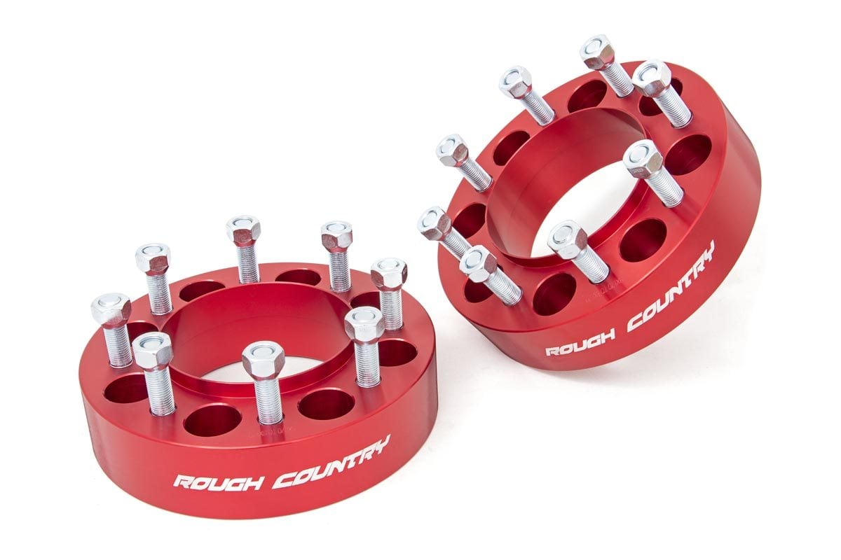 2 Inch Wheel Spacers 8x170 Bolt Pattern - Red Anodized Aluminum - Compatible with Ford F-250/F-350 Super Duty 4WD (2003-2025) - 1094ARED - Enhance Off-Road Performance & Stance