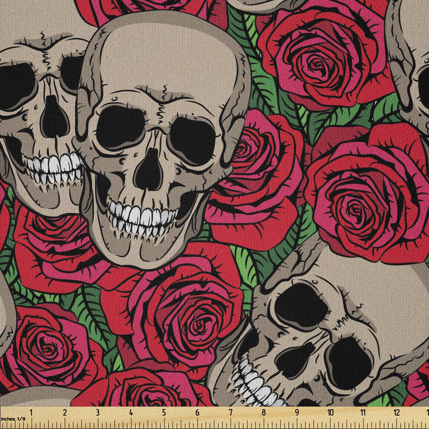 Ambesonne Rose Fabric by The Yard - Skull & Red Rose Gothic Print Microfiber Fabric for DIY Crafts, Home Decor & Textile Projects | Halloween Decorations, Gothic Bedding, Quilting & Upholstery Material
