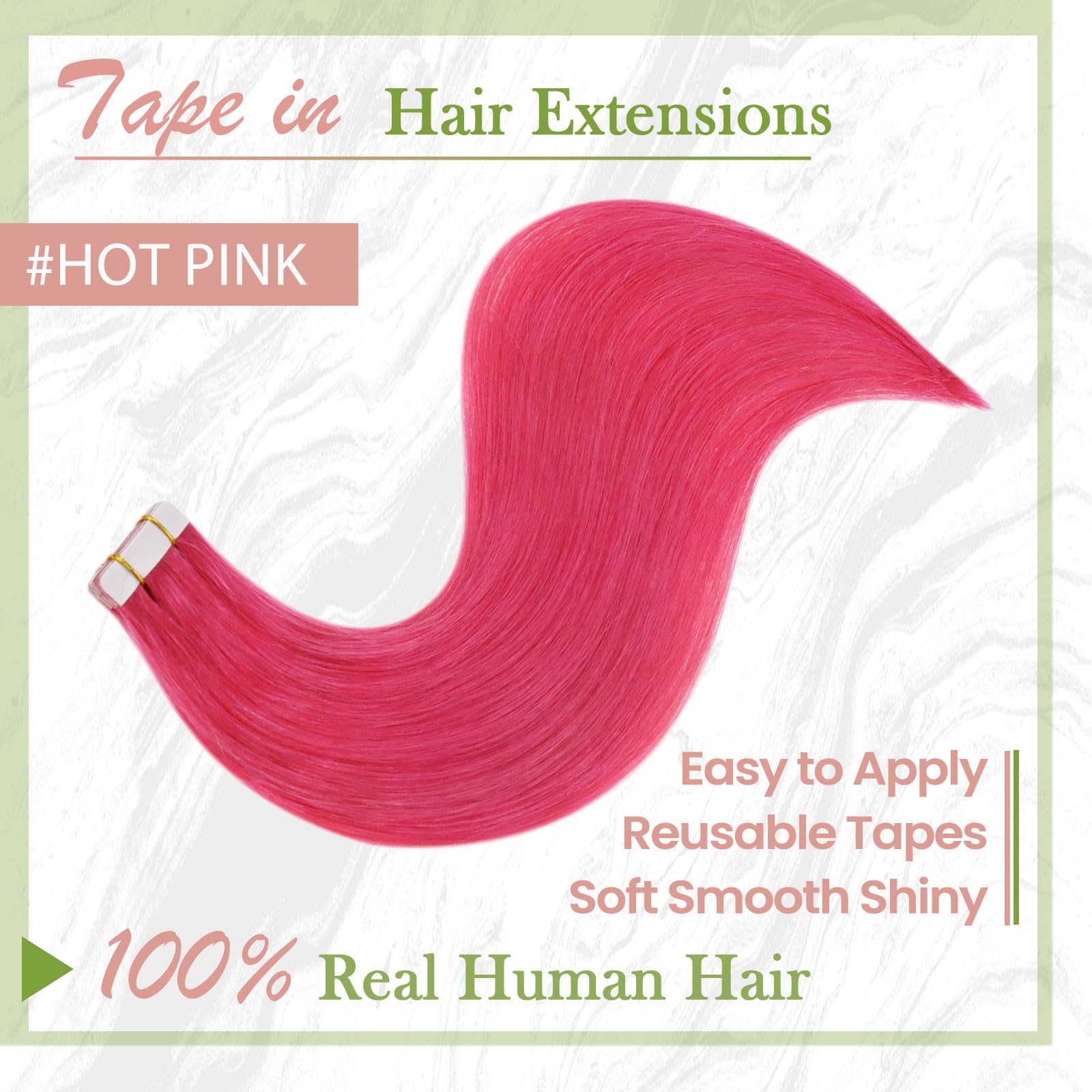 RUNATURE 12 Inch Hot Pink Tape in Hair Extensions - 20g 10pcs Real Human Hair Weft for Kids & Adults | Vibrant Colored Hair Extensions for Parties, Cosplay & Daily Styling