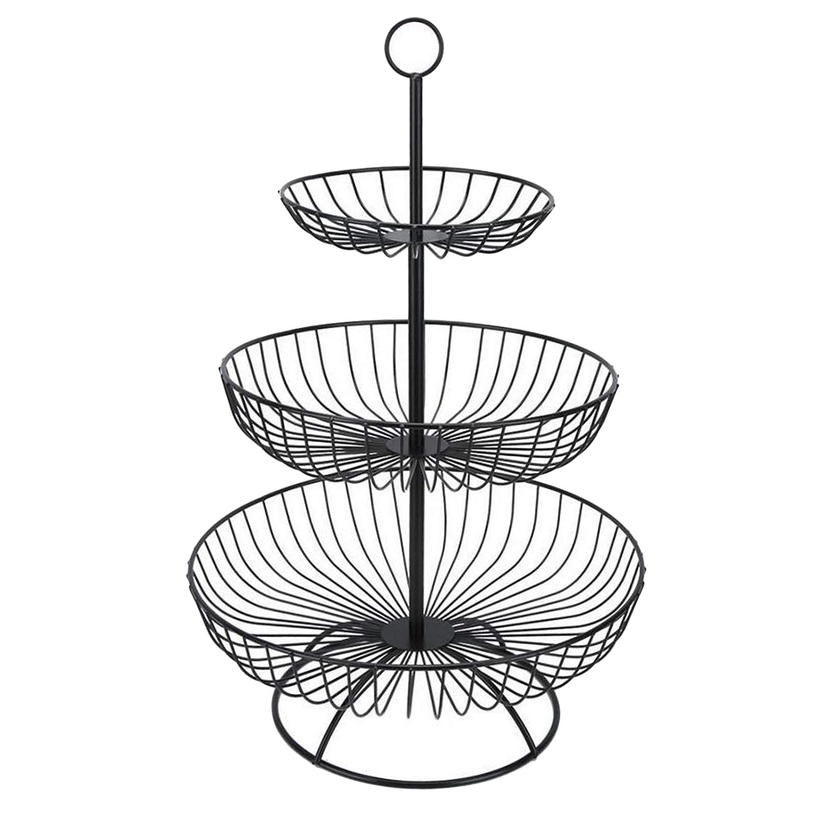 Fenteer 3-Tier Metal Wire Countertop Fruit Basket - Kitchen Storage Organizer for Vegetables, Snacks, Fruits | Modern Home & Restaurant Use - Black (Perfect for Pantry, Dining Room, Living Room Table Decor)