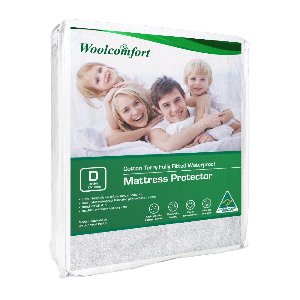 Australian Made Cotton Terry Fully Fitted Waterproof Mattress Protector - Double Size | Hypoallergenic & Breathable | Perfect for Bedwetting, Allergies & Spill Protection