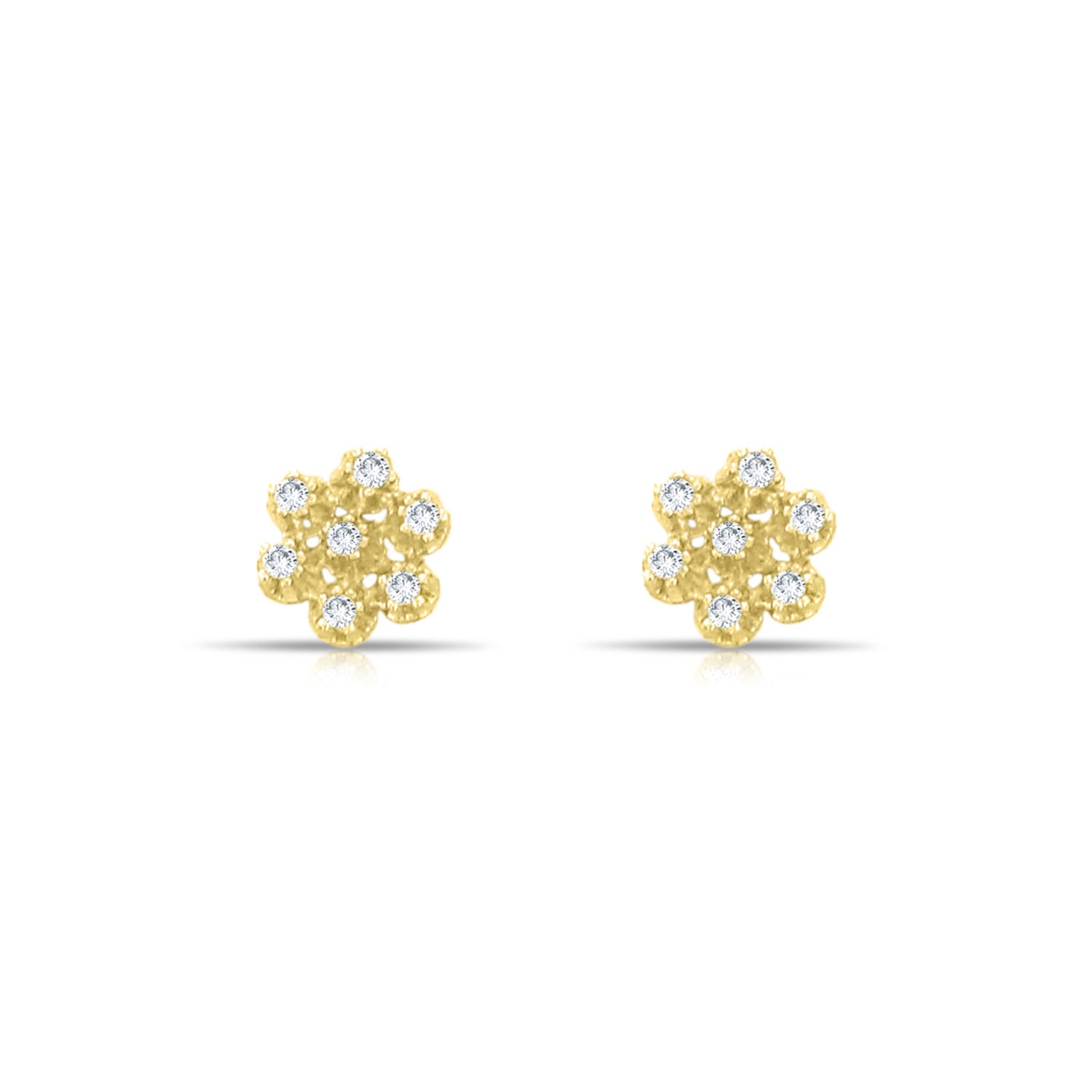 14K Yellow Gold Flower Shaped Diamond Stud Earrings for Women - Elegant Gift for Anniversary, Wedding & Special Occasions