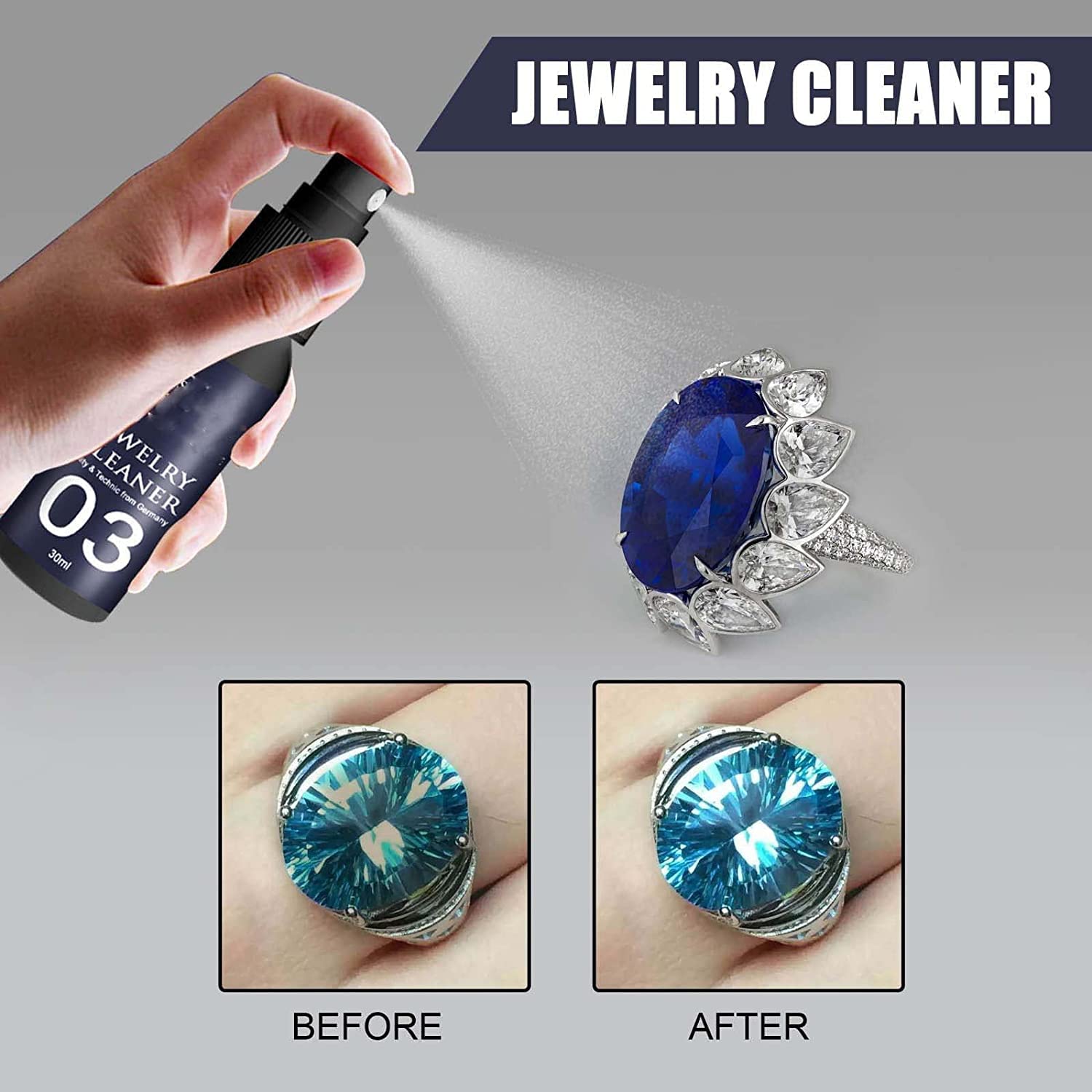 30ml Instant Shine Jewelry Cleaner for Silver, Gold & Diamonds - Anti-Tarnish Polishing Solution Spray (1pc) - Perfect for Rings, Necklaces & Watches at Home or Travel
