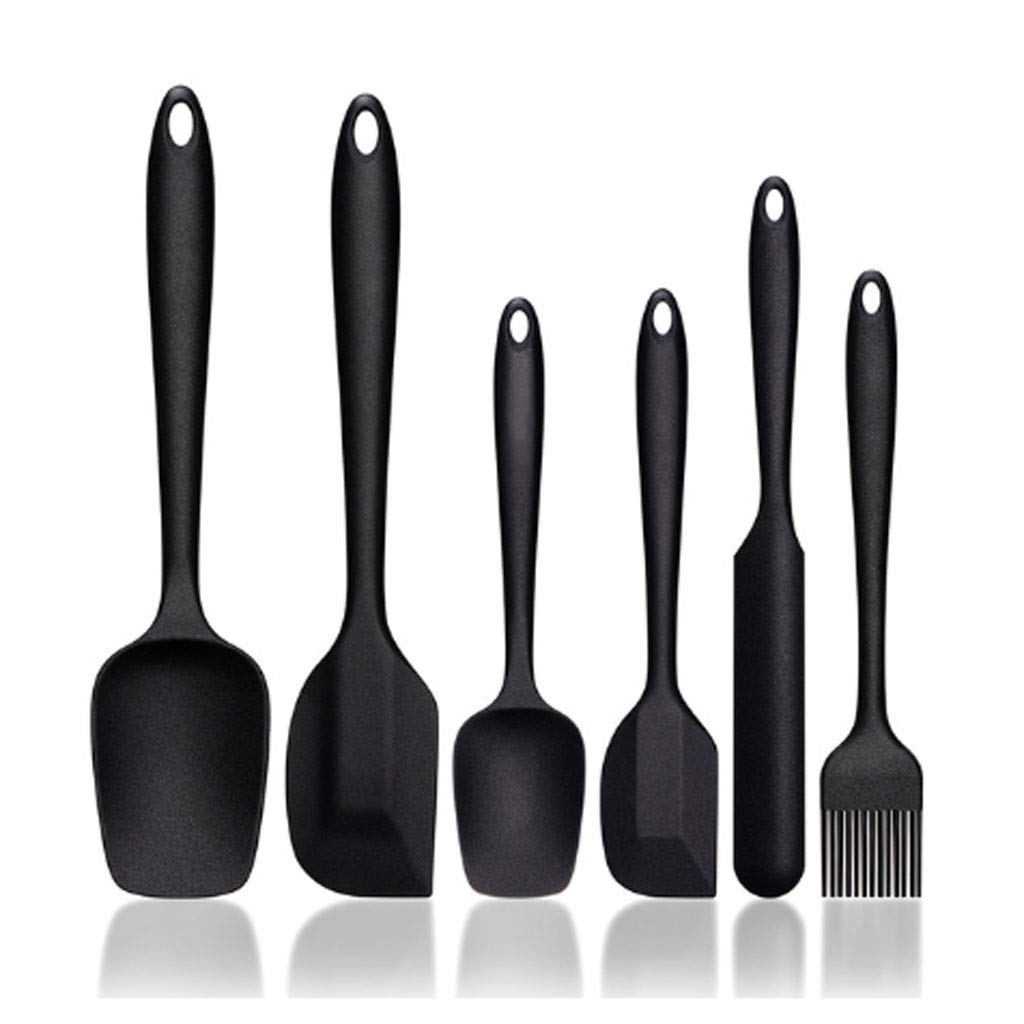 6-Piece Silicone Kitchen Utensil Set - Non-Stick Spatula, Spoon, Scraper & Brush - Heat Resistant Cooking & Baking Tools for Safe Food Prep (Black) - Perfect for Baking, Frying, Mixing & Everyday Kitchen Use