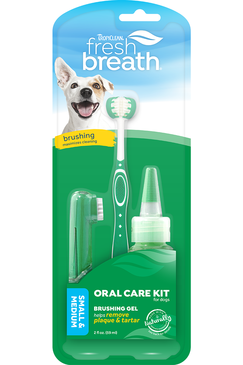 TropiClean Fresh Breath Oral Care Kit for Small & Medium Dogs - 2oz/59ml Dog Toothpaste & Finger Brush - Eliminates Bad Breath & Plaque - Perfect for Daily Dental Hygiene at Home