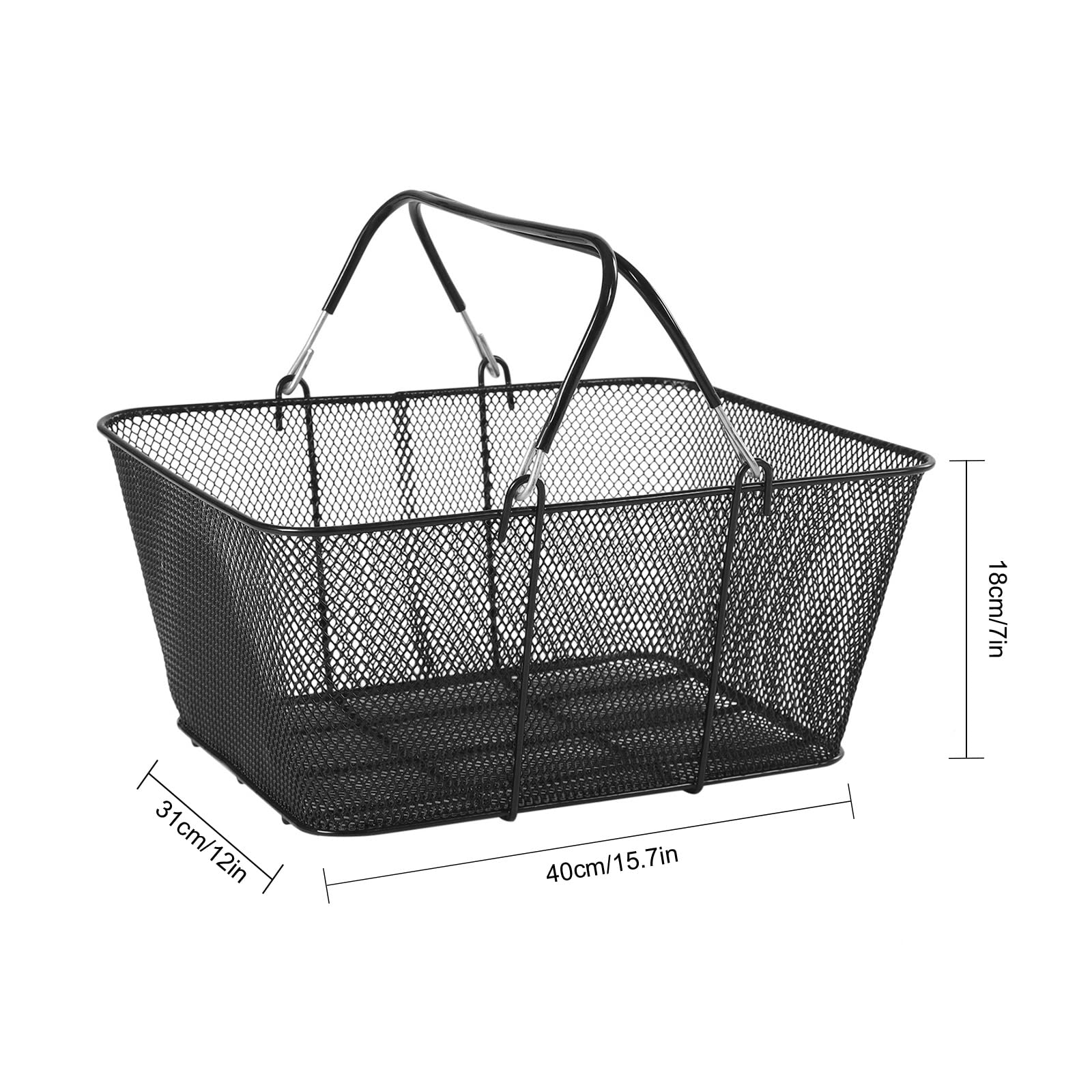 12-Pack Black 5-Gallon Durable Metal Shopping Baskets with Handles - Portable Wire Grocery Baskets for Supermarkets, Retail Stores & Home Use - Perfect for Shopping, Pantry Organization & Farmers Market Trips