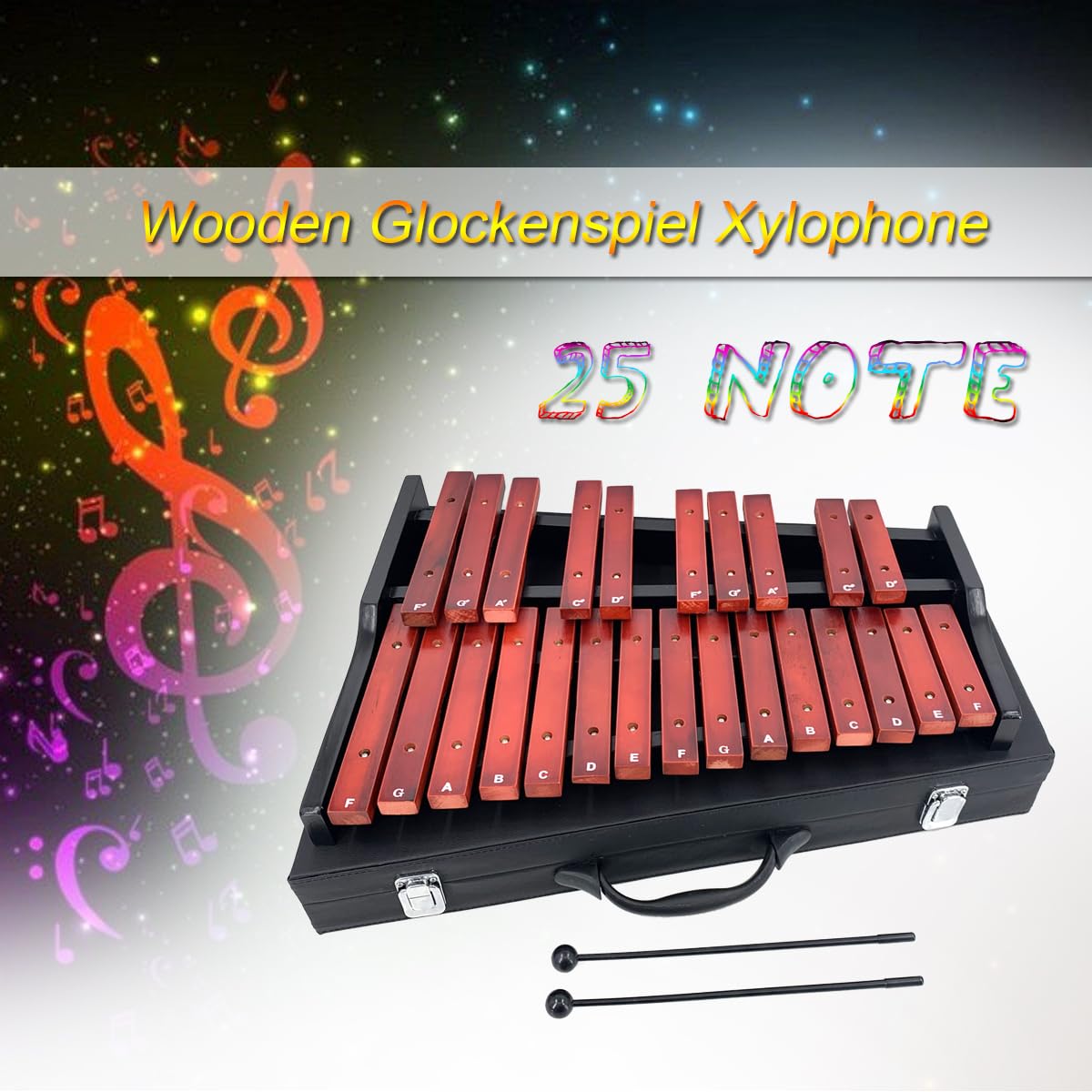 Professional 25-Key Portable Rosewood Xylophone for Adults & Students - Alto Diatonic Scale F to F, Chromatic F to D - Perfect for Music Education, Percussion Practice & Live Performances