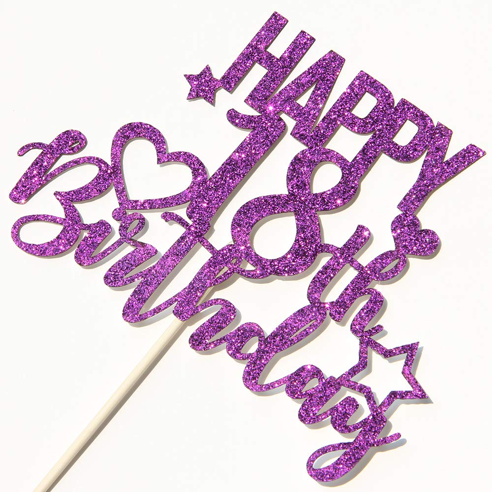 INNORU Purple Glitter Happy 18th Birthday Cake Topper - Cheers to 18 Years Celebration Decor for Eighteen AF Party | Perfect for Milestone Birthday Cakes, Sweet 16 Upgrades & Coming of Age Celebrations