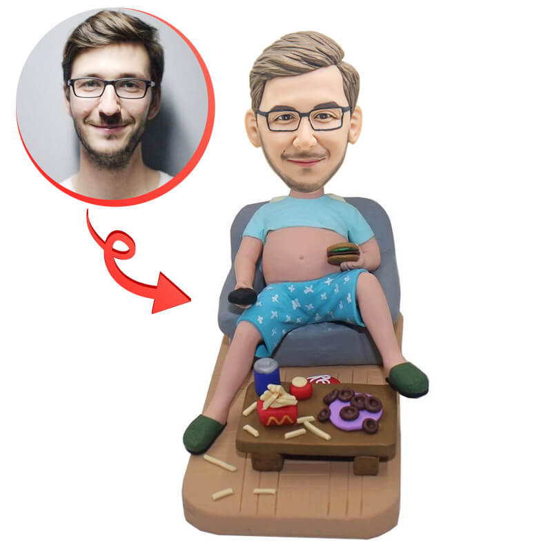Custom Big Belly Man Bobblehead - Funny Eating & Drinking Figurine for Office Desk, Gag Gift, and Sports Bar Decor