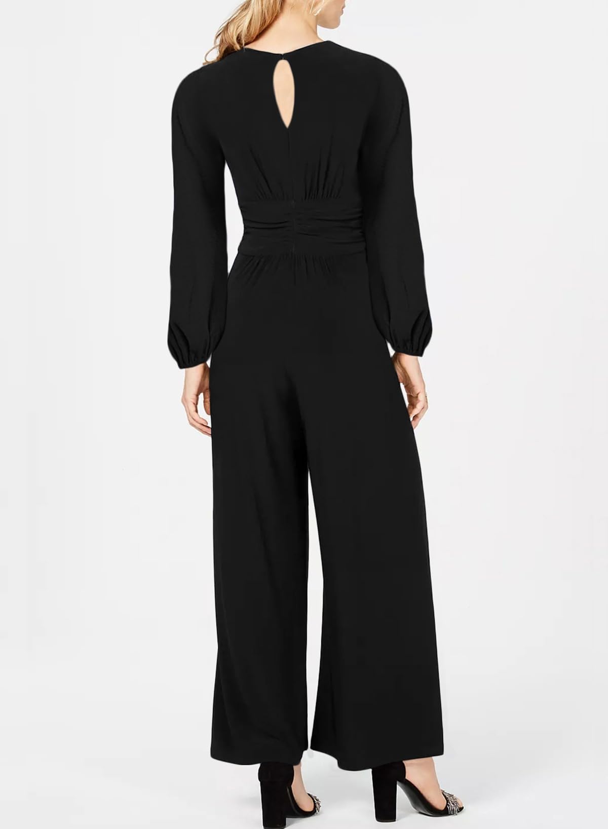 Elegant V-Neck Twist Front Jumpsuit for Women - Formal Wedding Guest Outfit with Pockets | Perfect for Cocktail Parties, Bridal Showers & Special Occasions