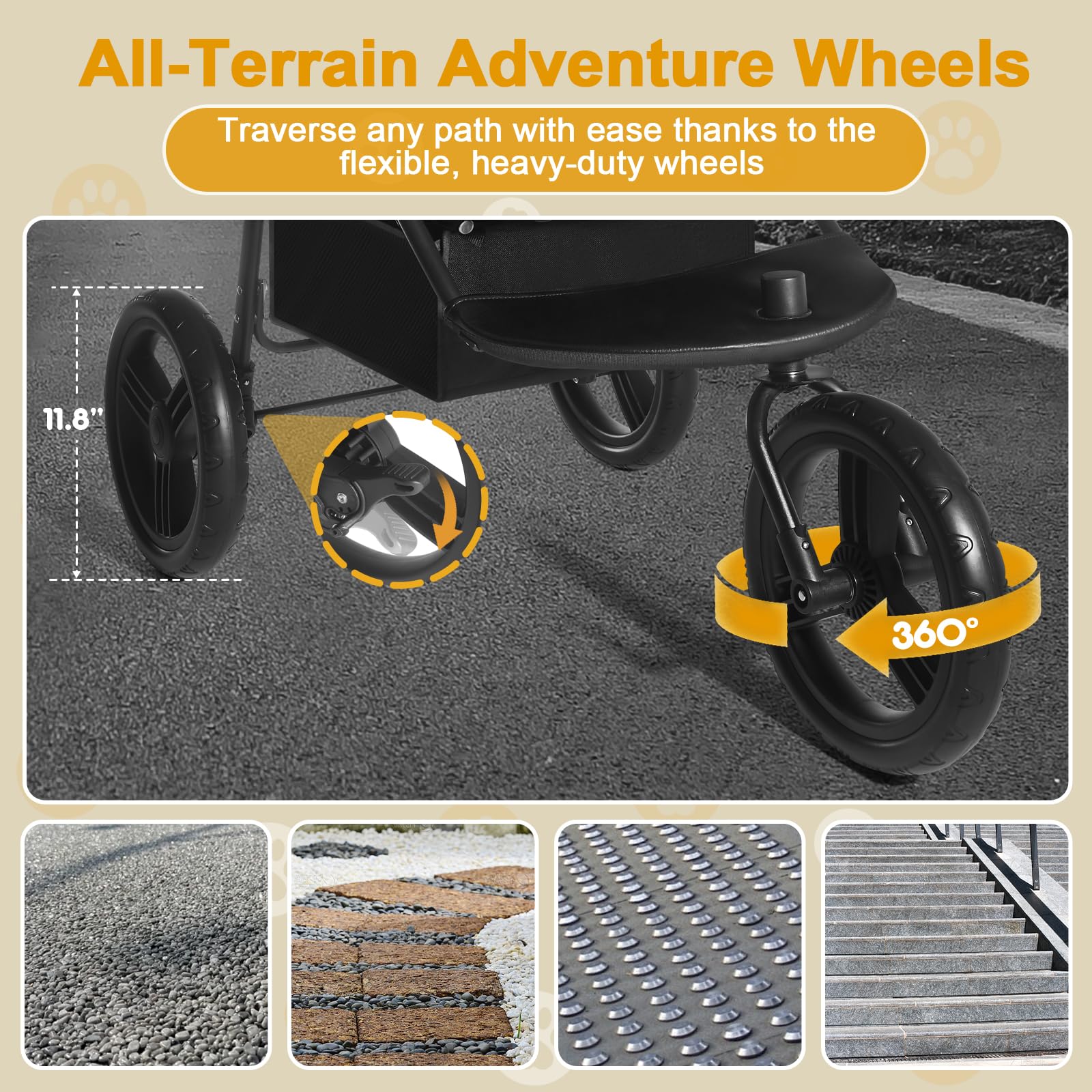 Premium 3-in-1 Dog Stroller for Small & Medium Dogs & Cats - All-Terrain 3-Wheel Jogging Pet Carrier with Removable Basket, Storage Compartment & Cup Holder (Black) - Perfect for Outdoor Walks, Park Visits & Vet Trips