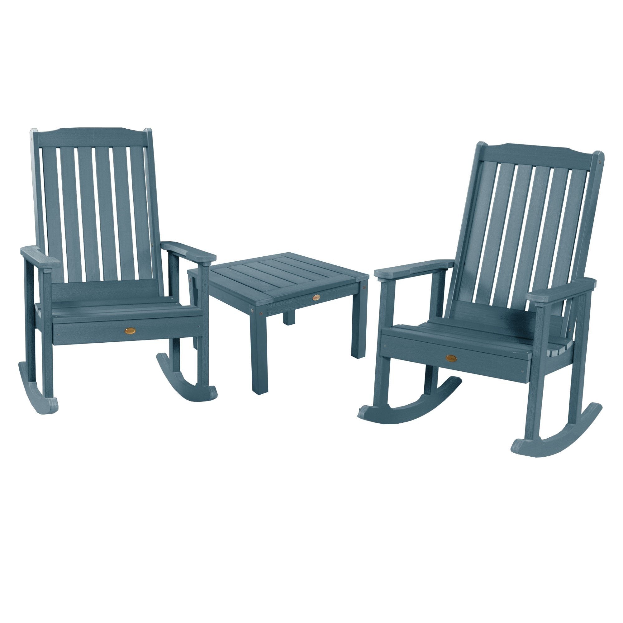 2 Lehigh Rocking Chairs with Adirondack Side Table - Outdoor Patio Furniture Set for Garden, Porch & Backyard Relaxation