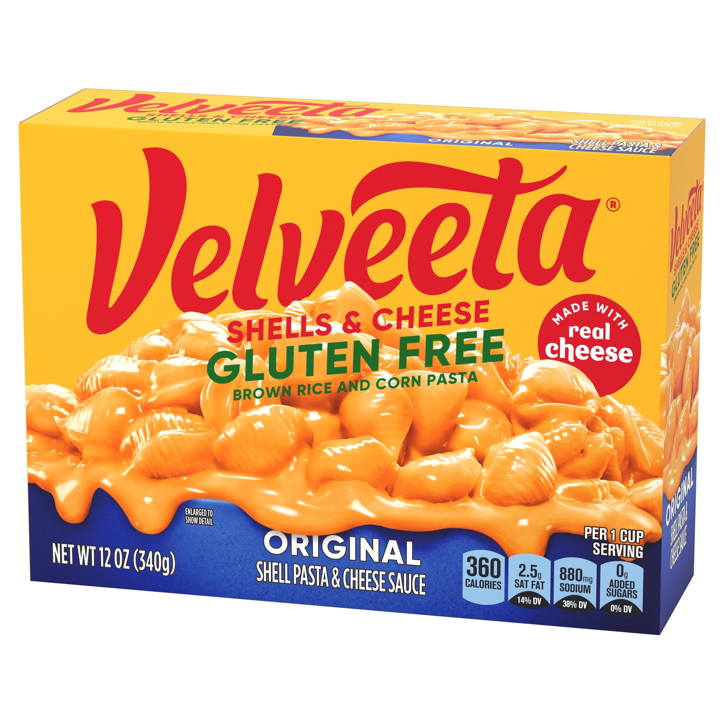 Velveeta Gluten Free Shells & Cheese - 12 oz Box - Quick & Easy Mac and Cheese Dinner for Kids & Family Meals - Perfect for Lunch, Dinner, or Snacks