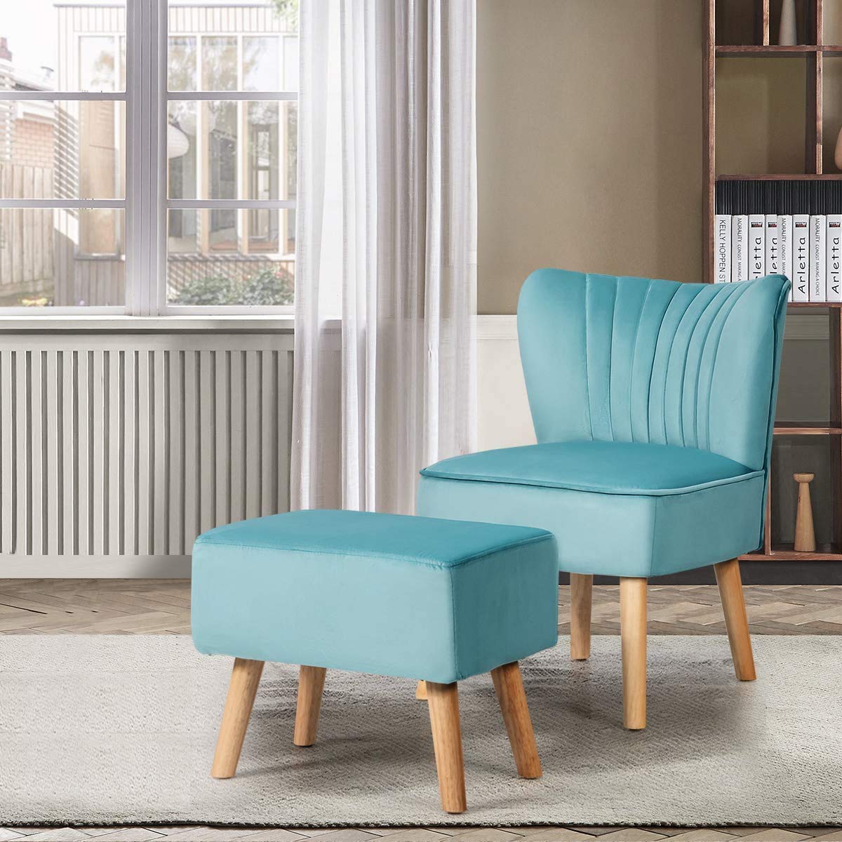 Velvet Accent Chair Set with Footrest - Modern Tufted Upholstered Club Chair for Living Room, Bedroom & Reading Nook - Soft Velvet Fabric & Ergonomic Design - Perfect for Relaxing, Reading & Lounging (Turquoise)