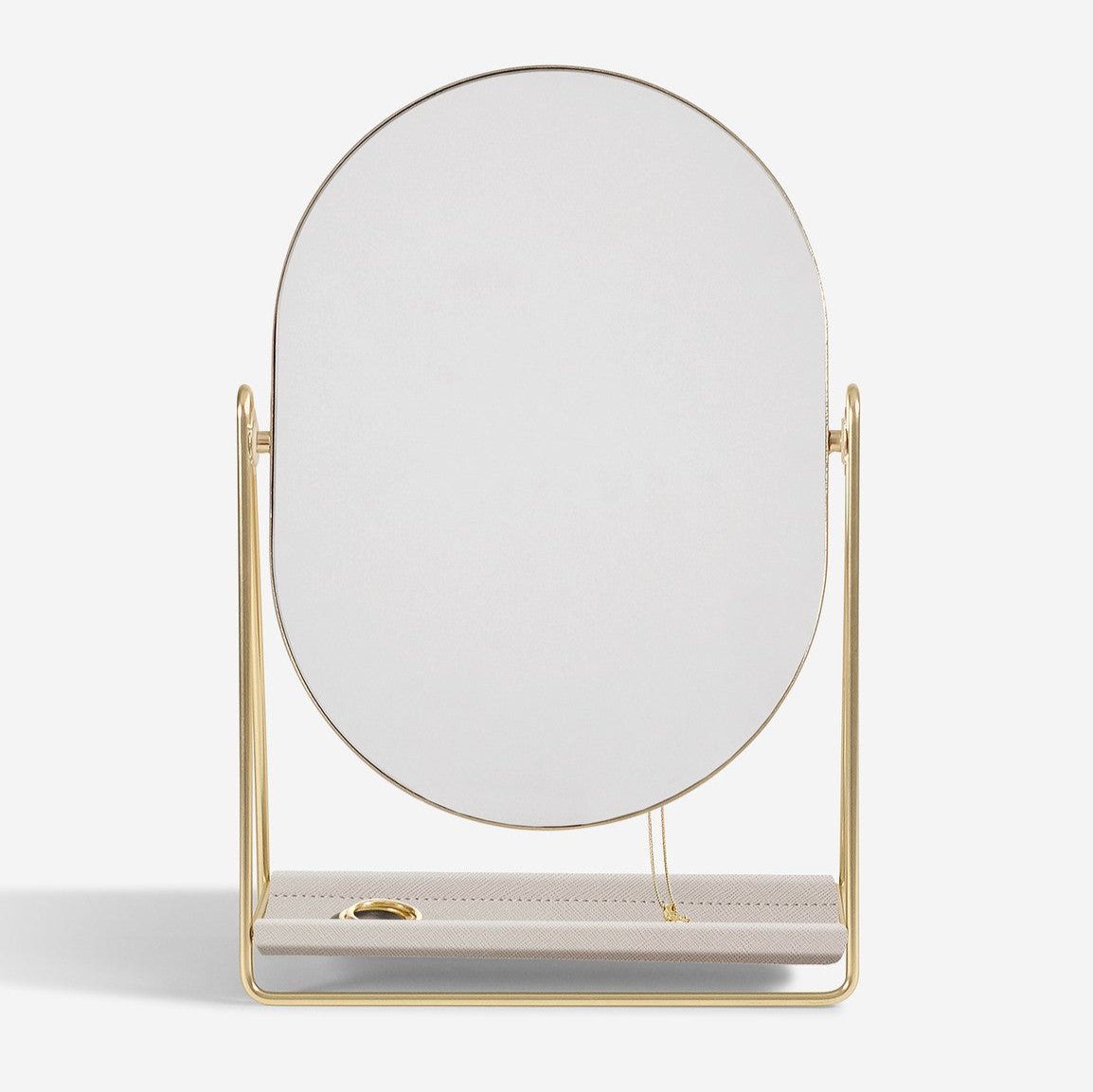 Blush & Gold Vanity Mirror with Jewelry Stand - Elegant Dressing Table Organizer for Makeup & Jewelry Storage | Perfect for Bedroom, Bathroom, and Bridal Dressing Room