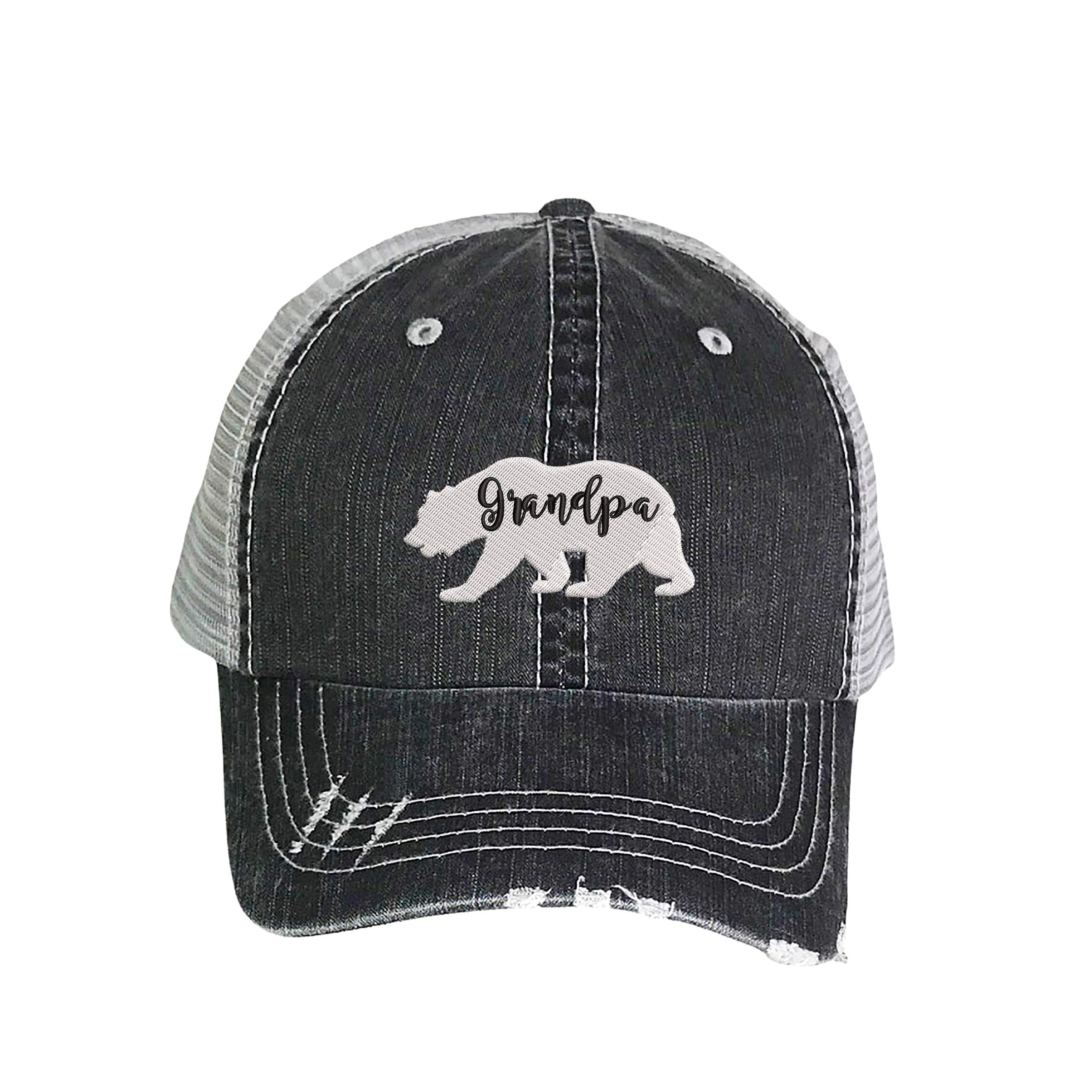 Vintage Distressed Grandpa Bear Embroidered Trucker Hat - Adjustable Baseball Cap for Men & Women - Perfect for Outdoor, Camping, and Casual Wear