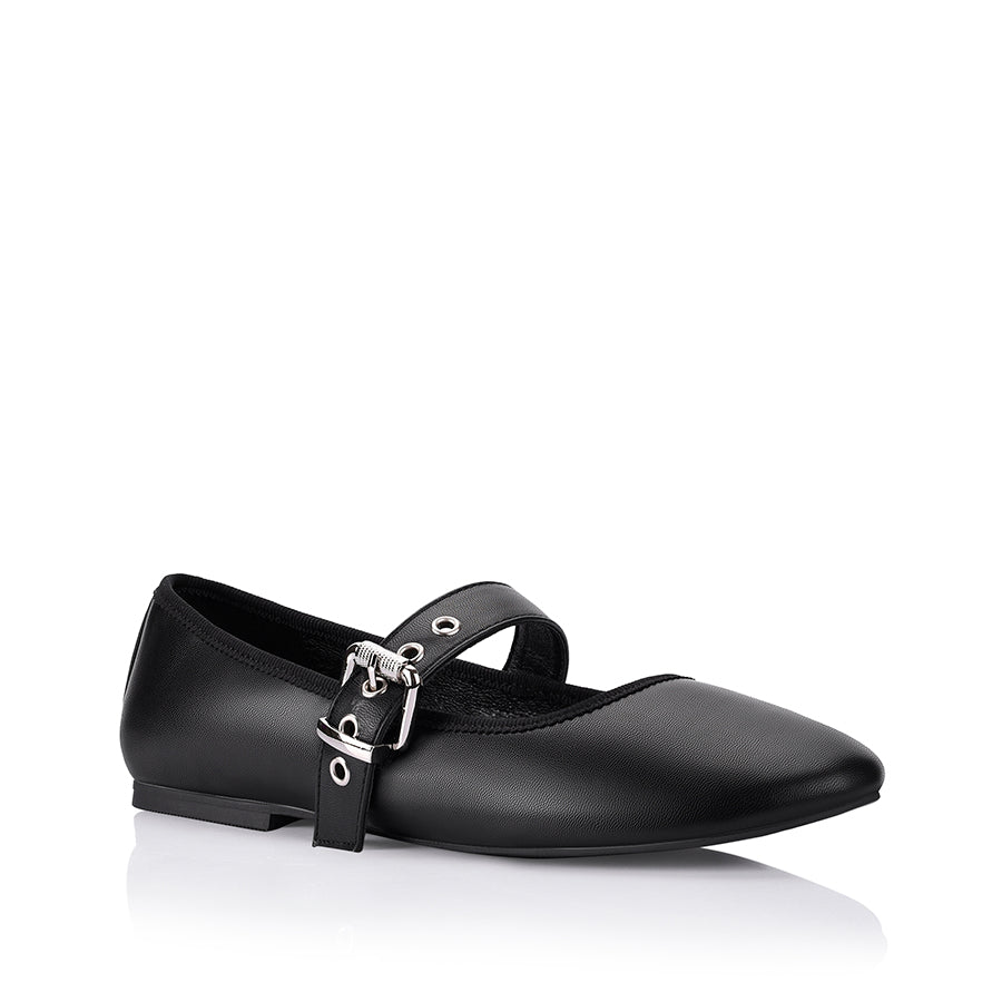 Banks Buckled Mary Jane Flats for Women - Comfortable Black Ballet Shoes for Work, Office & Casual Wear