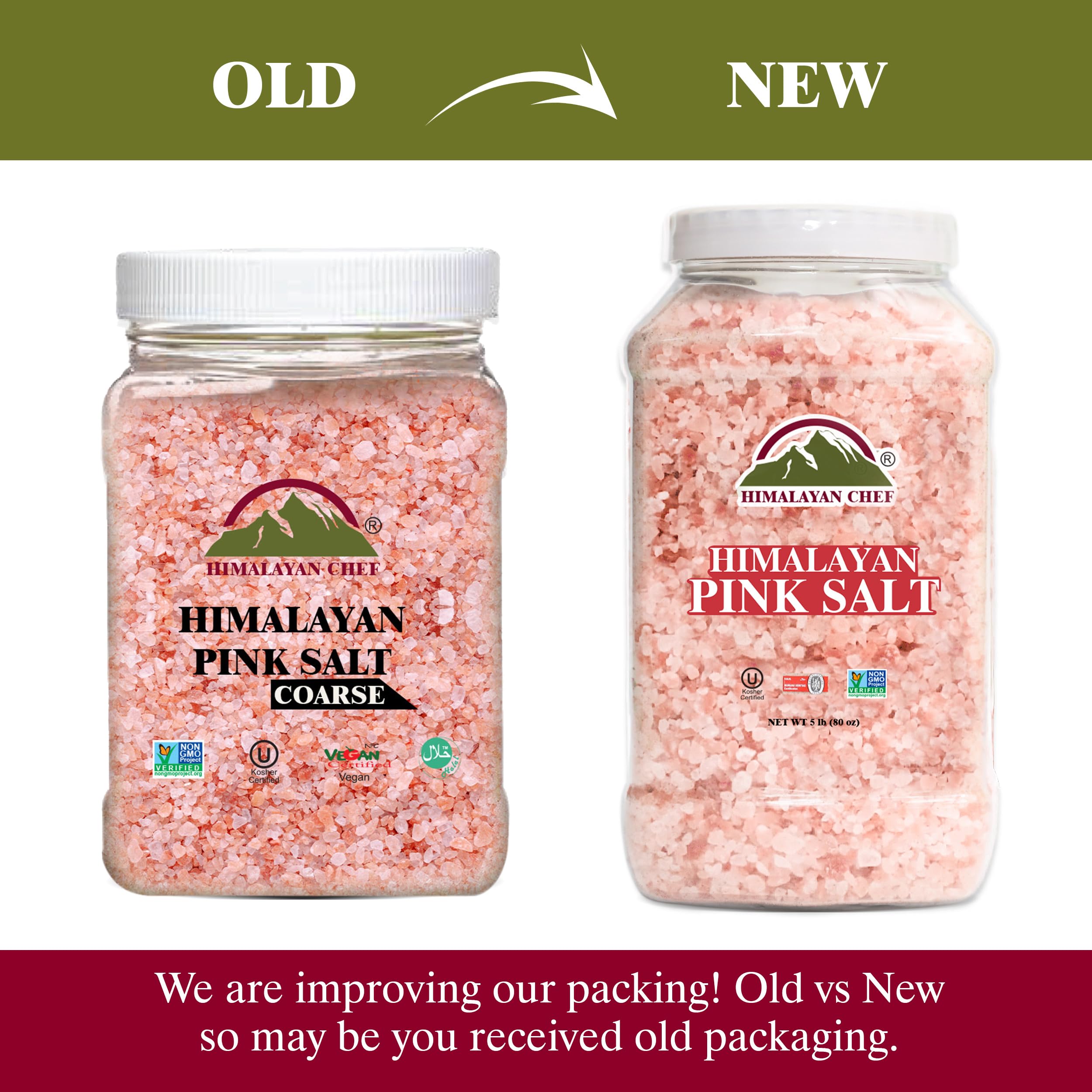 Himalayan Pink Salt Coarse Grain - 5 lbs Plastic Jar for Salt Grinder Refill | 100% Natural, Non-GMO, Gluten-Free Rock Salt | Perfect for Cooking, Seasoning & Gourmet Dishes (Pack of 2)