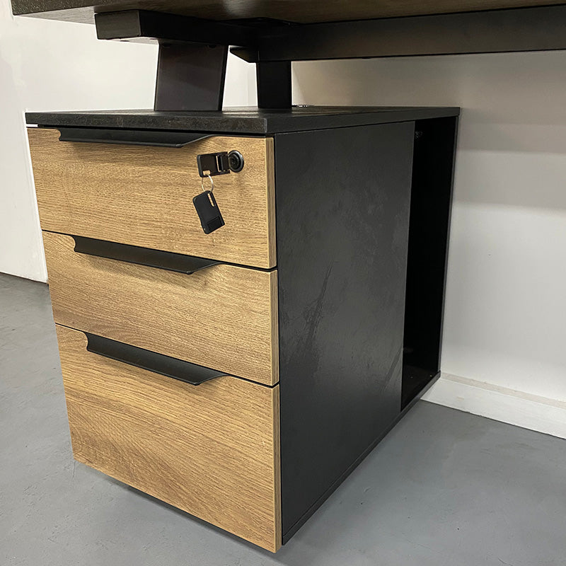ARTO Single Workstation Desk with Left Cabinet 1.2M - Warm Oak & Black Finish | Modern Home Office Desk for Small Spaces | Perfect for Remote Work & Study