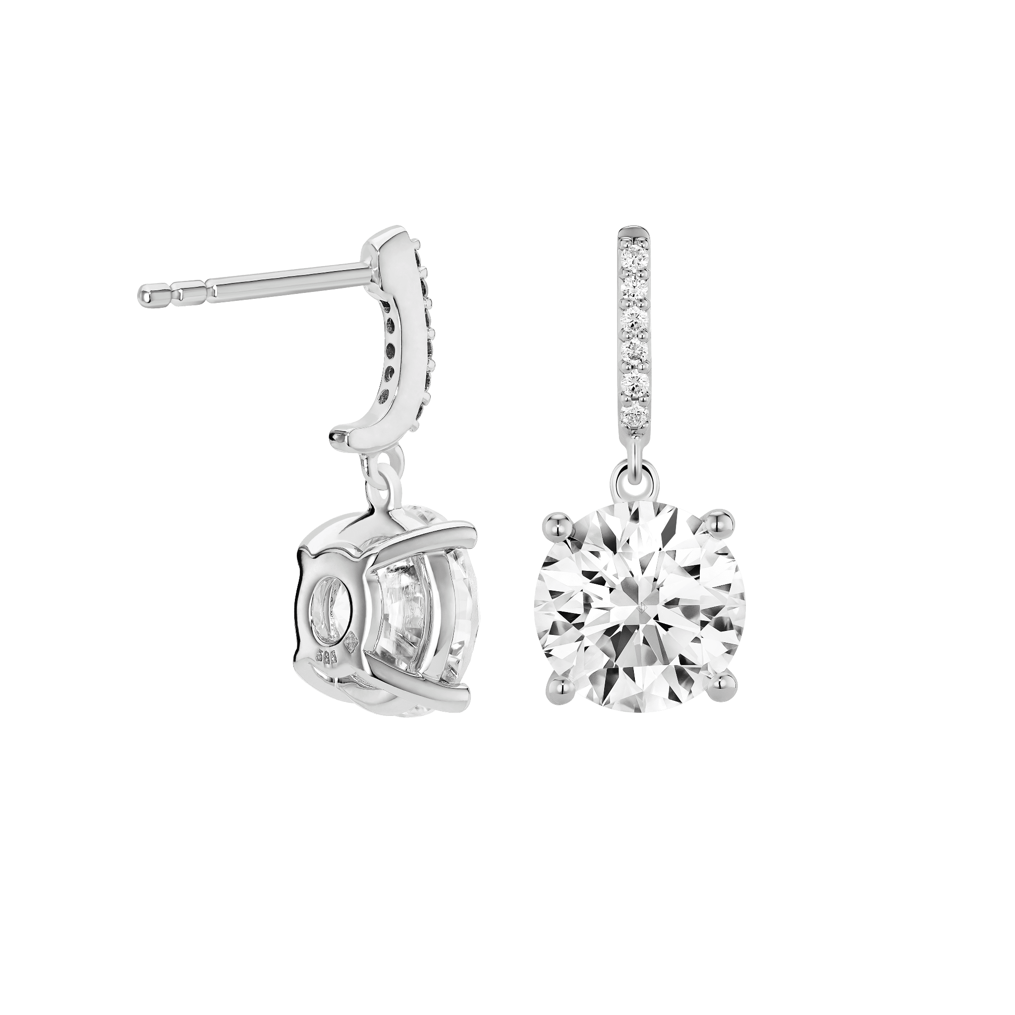 Round Brilliant Solitaire Drop Earrings - 14K Gold Diamond Stud Earrings for Women, Elegant Dangle Jewelry Gift for Wedding, Anniversary & Special Occasions