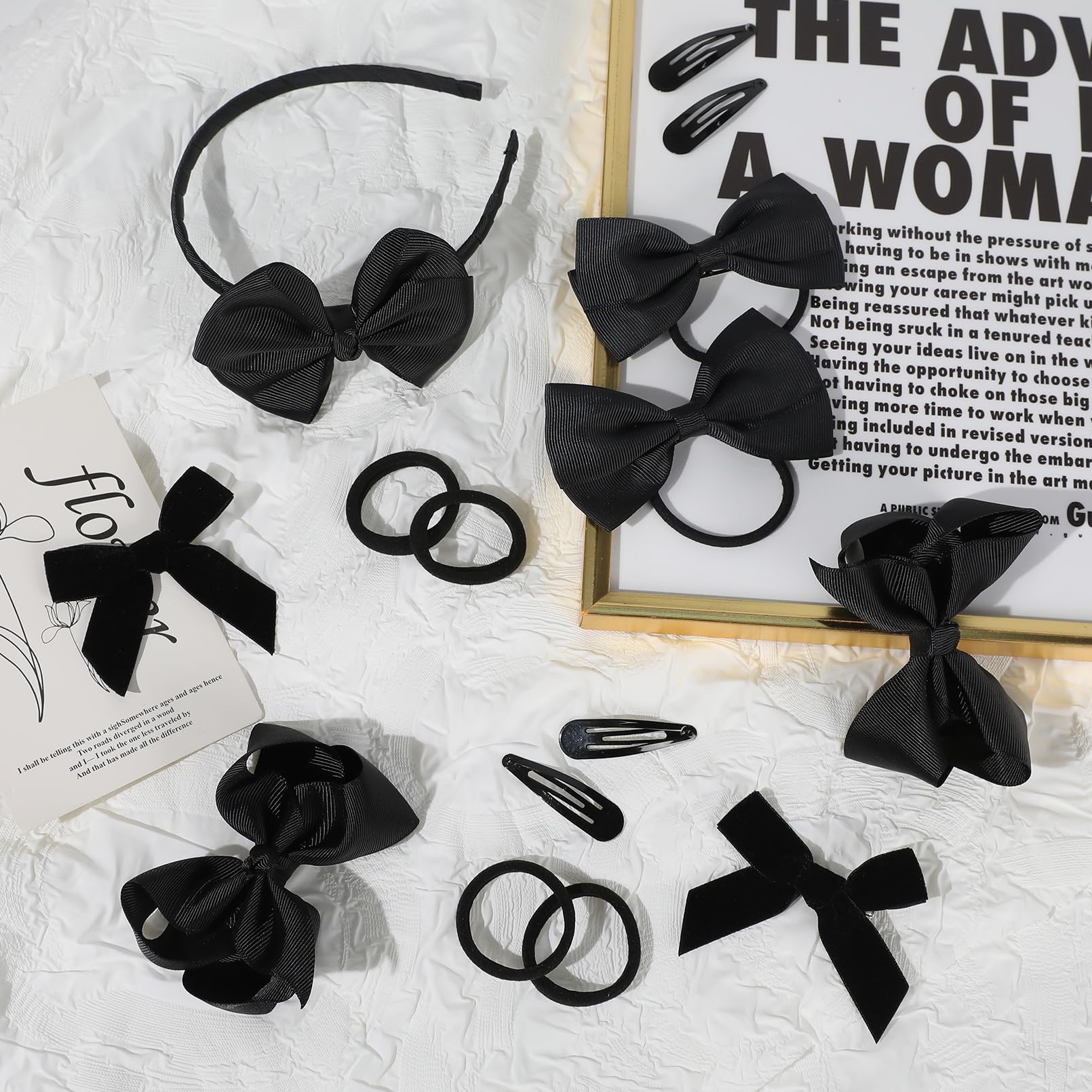 DEEKA 15-Piece Girls Hair Accessories Set - Black Hair Bows, Clips, Headband & Hair Ties for School, Parties & Everyday Wear