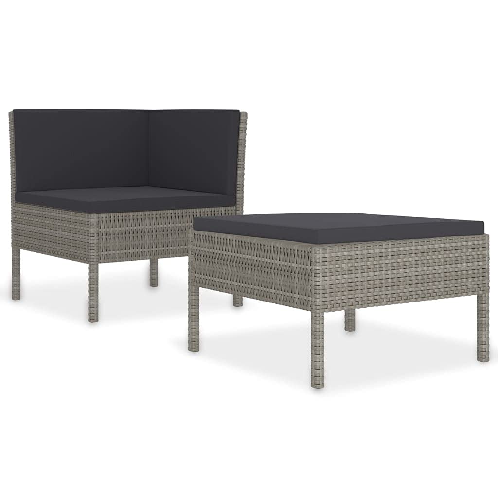 Furniking 2-Piece Gray Poly Rattan Garden Lounge Set with Weather-Resistant Cushions (14.5kg) - Perfect for Patio, Poolside & Outdoor Relaxation