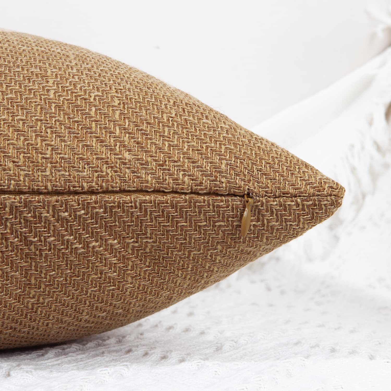 Artcest Set of 2 Rustic Throw Pillow Covers - 18x18 Inch Farmhouse Burlap Linen Cushion Cases for Couch, Bed & Living Room Decor (Gold Brown) | Perfect for Cozy Home, Farmhouse Style & Seasonal Decoration