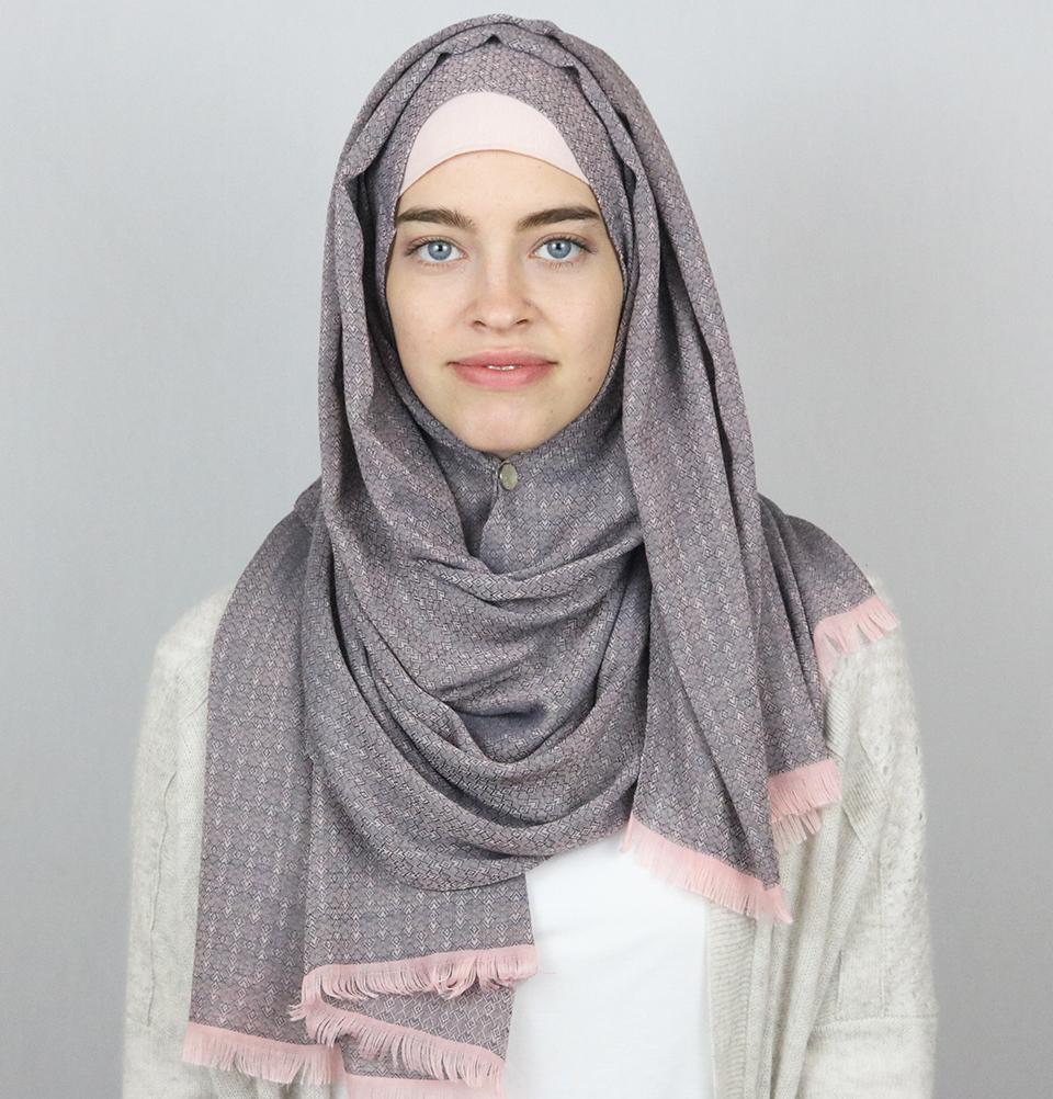 Aker Jacquard Hijab Shawl - Navy Blue & Pink 1023BRL - Lightweight Muslim Headscarf for Women, Perfect for Daily Wear, Prayer, and Special Occasions