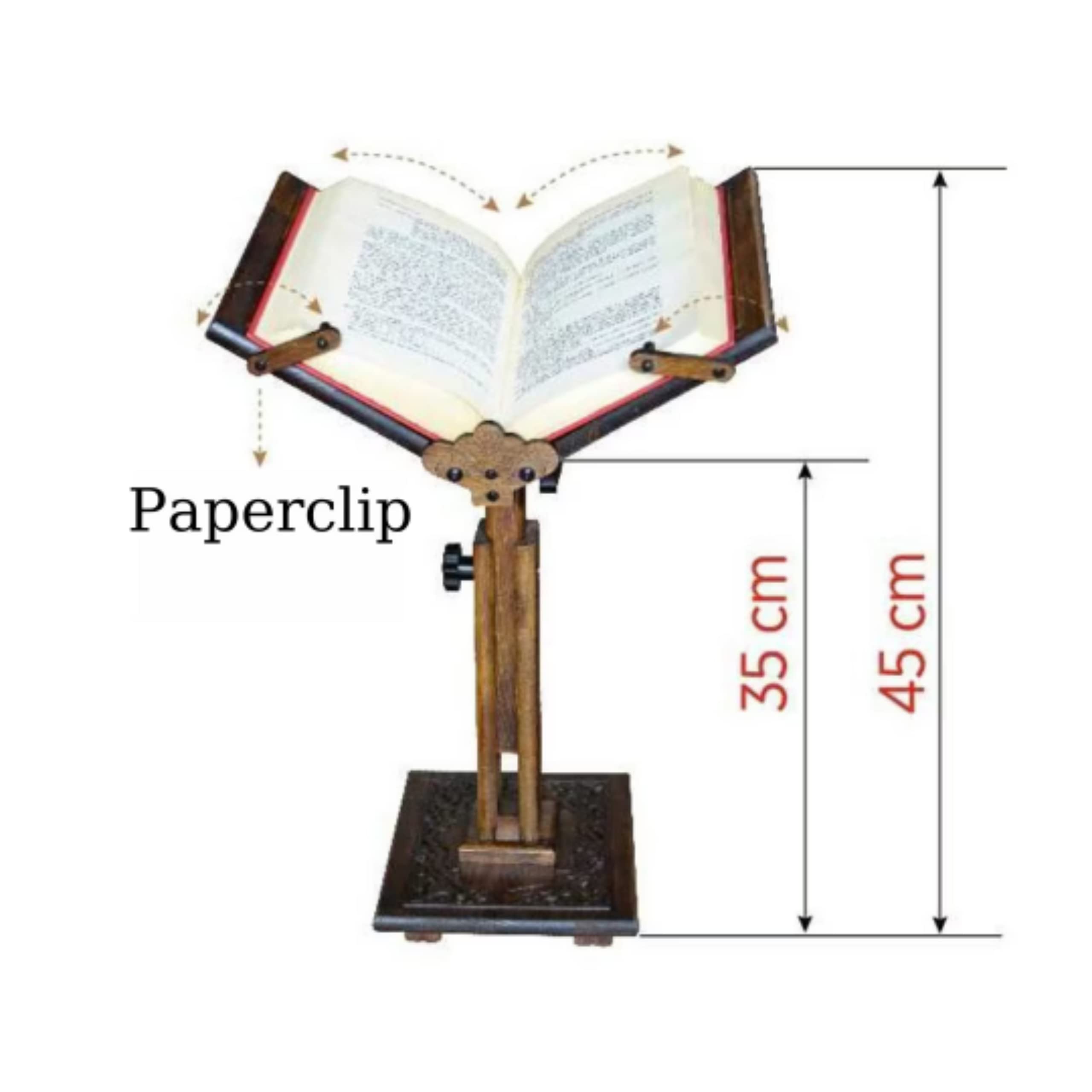 Adjustable Carved Wooden Book Stand Holder for Quran, Bible, Torah - Reading Desk Lectern for Dictionary, Cookbooks & Large Books - Perfect for Religious Study, Kitchen & Office Use