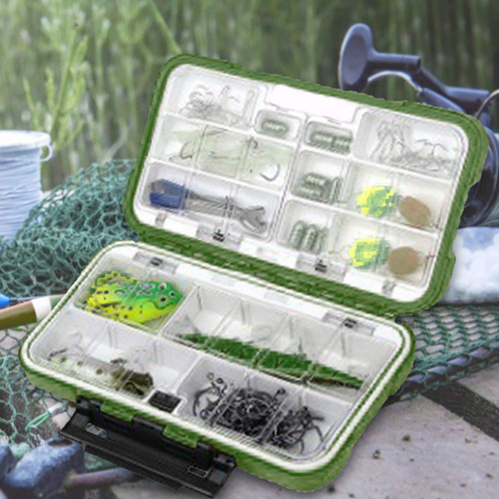 Waterproof Fishing Tackle Box - Bait & Lure Organizer with Hook Storage - Durable Green Container for Freshwater & Saltwater Fishing Trips