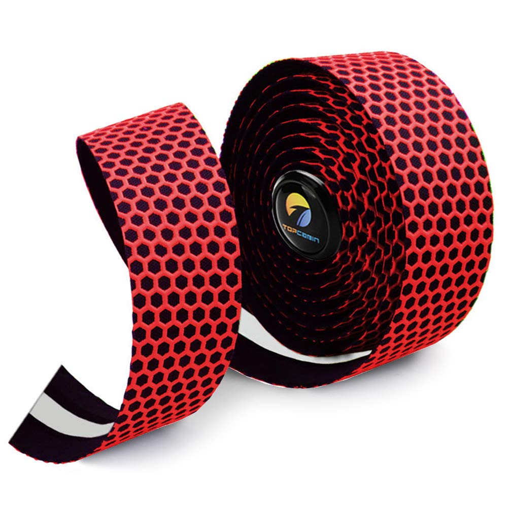 Premium EVA Camouflage Bicycle Handlebar Tape - Comfortable Road Bike Grip with Bar End Plugs (2 Rolls, Grid Red) | Ideal for Road Bikes, Mountain Bikes & Commuting